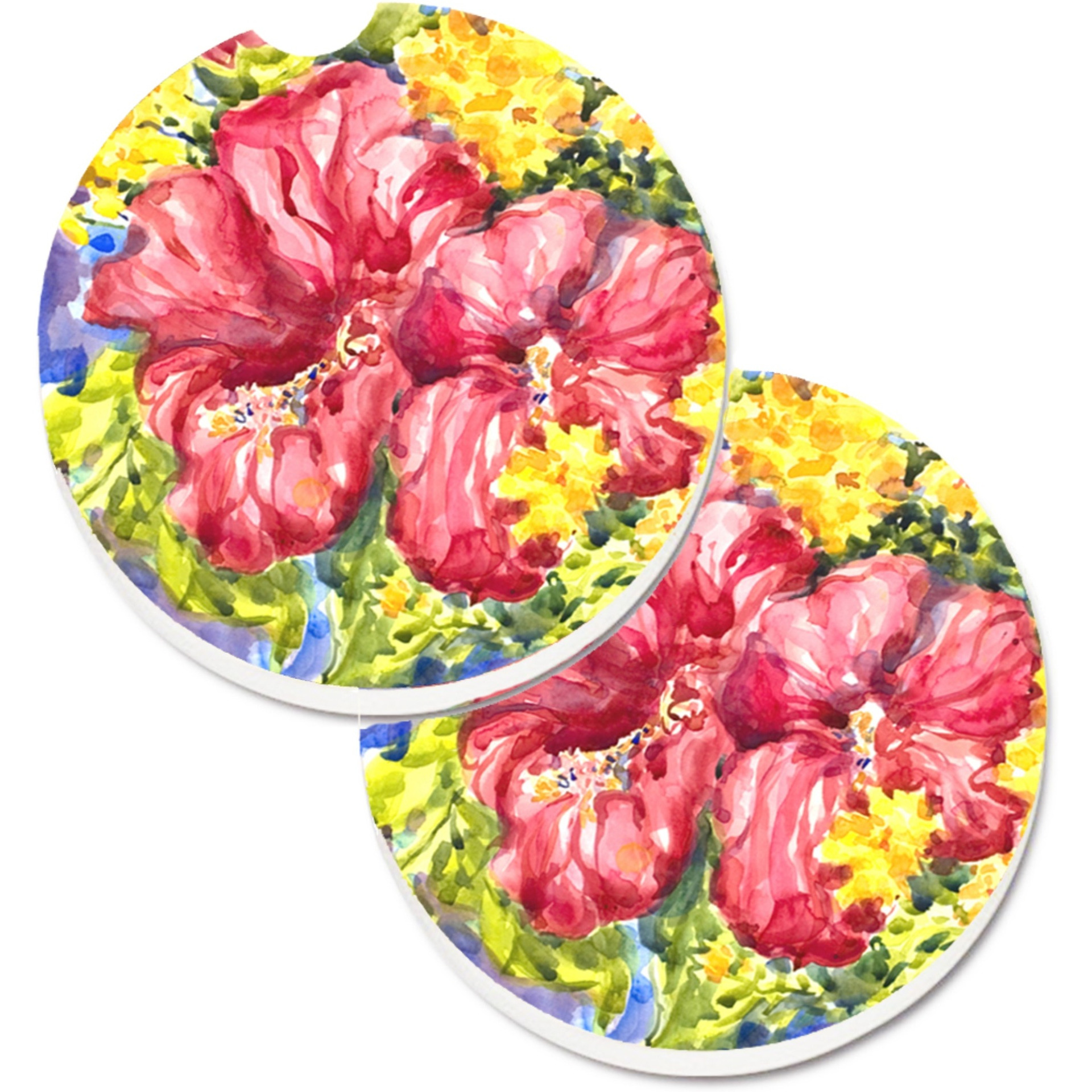 &quotCaroline's Treasures Flower - Hibiscus Set of 2 Cup Holder Car Coasters 6056CARC, 2.56, Multicolor"