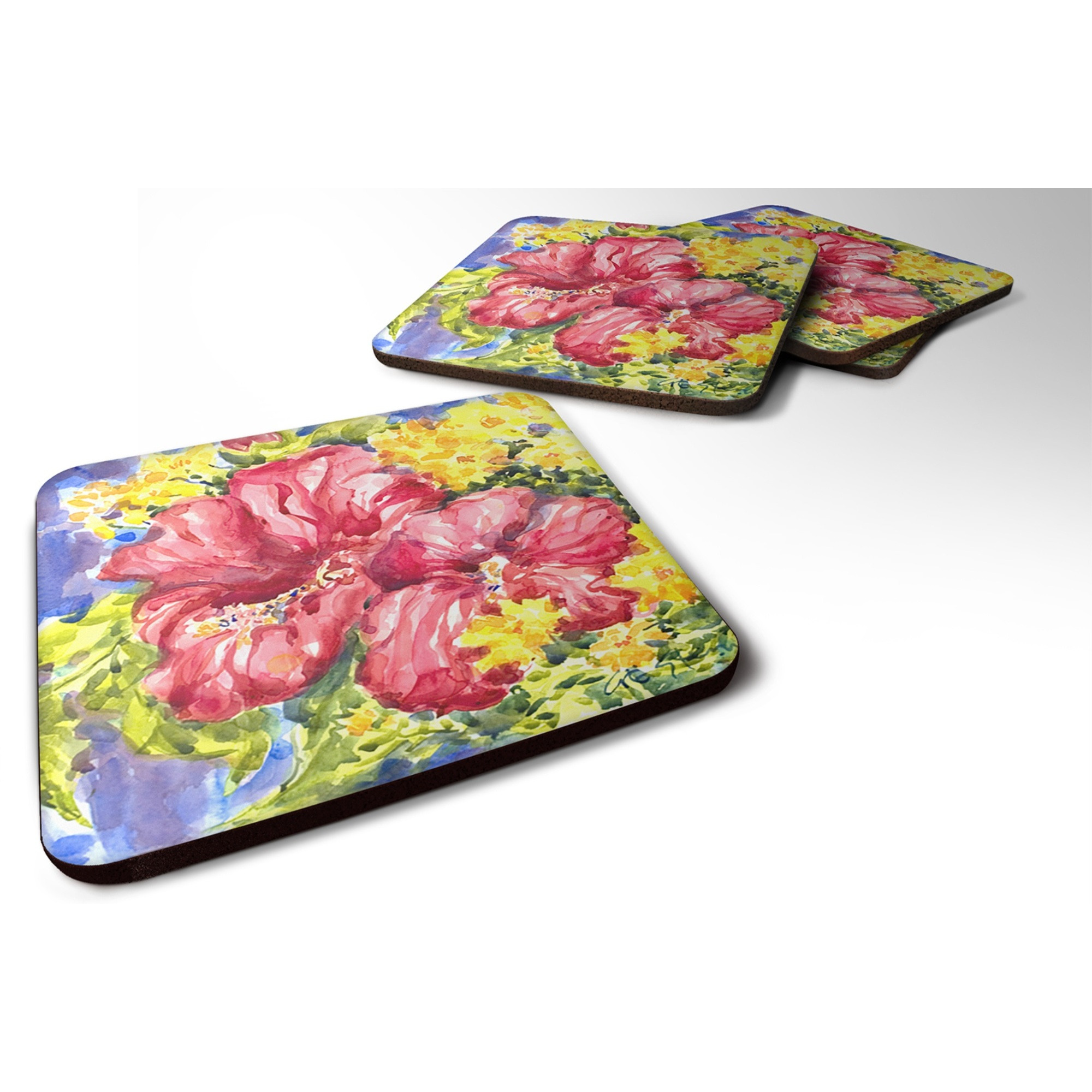 &quotCaroline's Treasures 6056FC Flower-Hibiscus Foam Coasters (Set of 4), 3.5"" H x 3.5"" W, Multicolor"