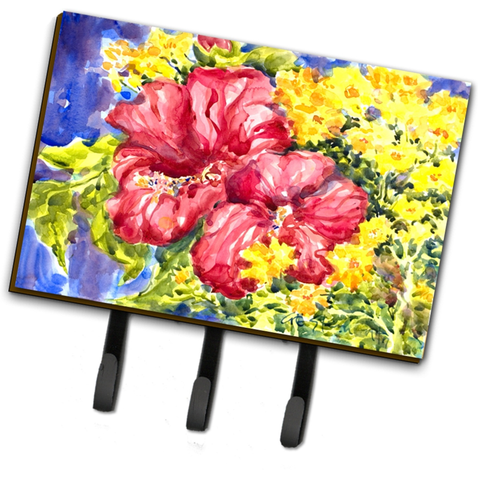 &quotCaroline's Treasures Flower-Hibiscus Leash Holder or Key hooks, Large, Multicolor"