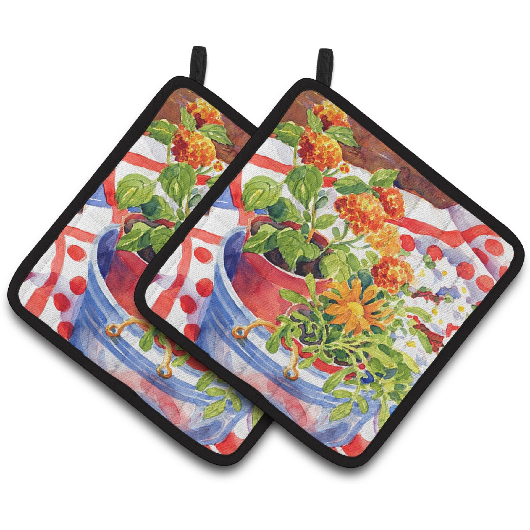 &quotCaroline's Treasures Flowers with A Side of Lemons Pair of Pot Holders 6058PTHD, 7.5HX7.5W, Multicolor"