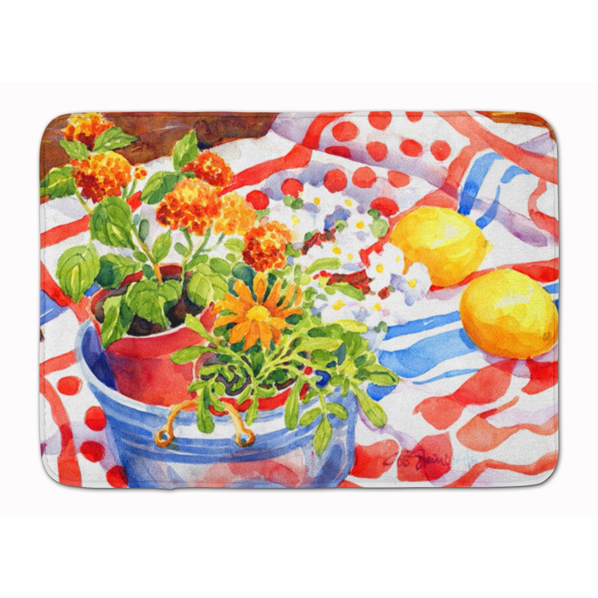 &quotCaroline's Treasures Flowers with a side of lemons Floor Mat, 19"" x 27"", Multicolor"