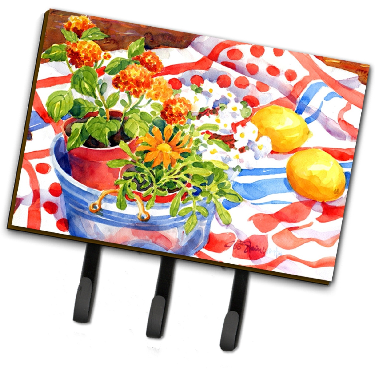 &quotCaroline's Treasures 6058TH68 Flowers with A Side of Lemons Leash Holder or Key Hook, Large, Multicolor"