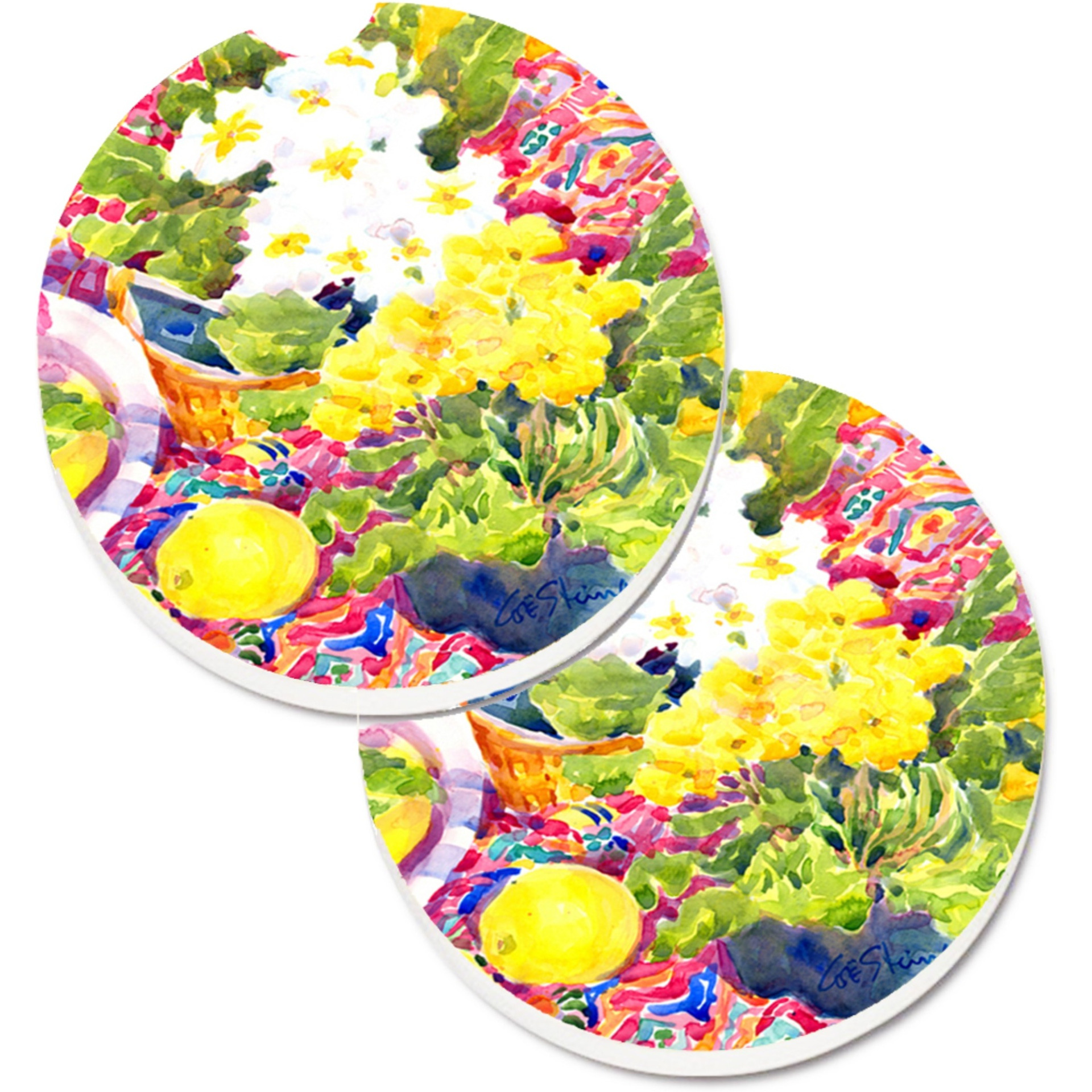 &quotCaroline's Treasures Flower - Primroses Set of 2 Cup Holder Car Coasters 6062CARC, 2.56, Multicolor"