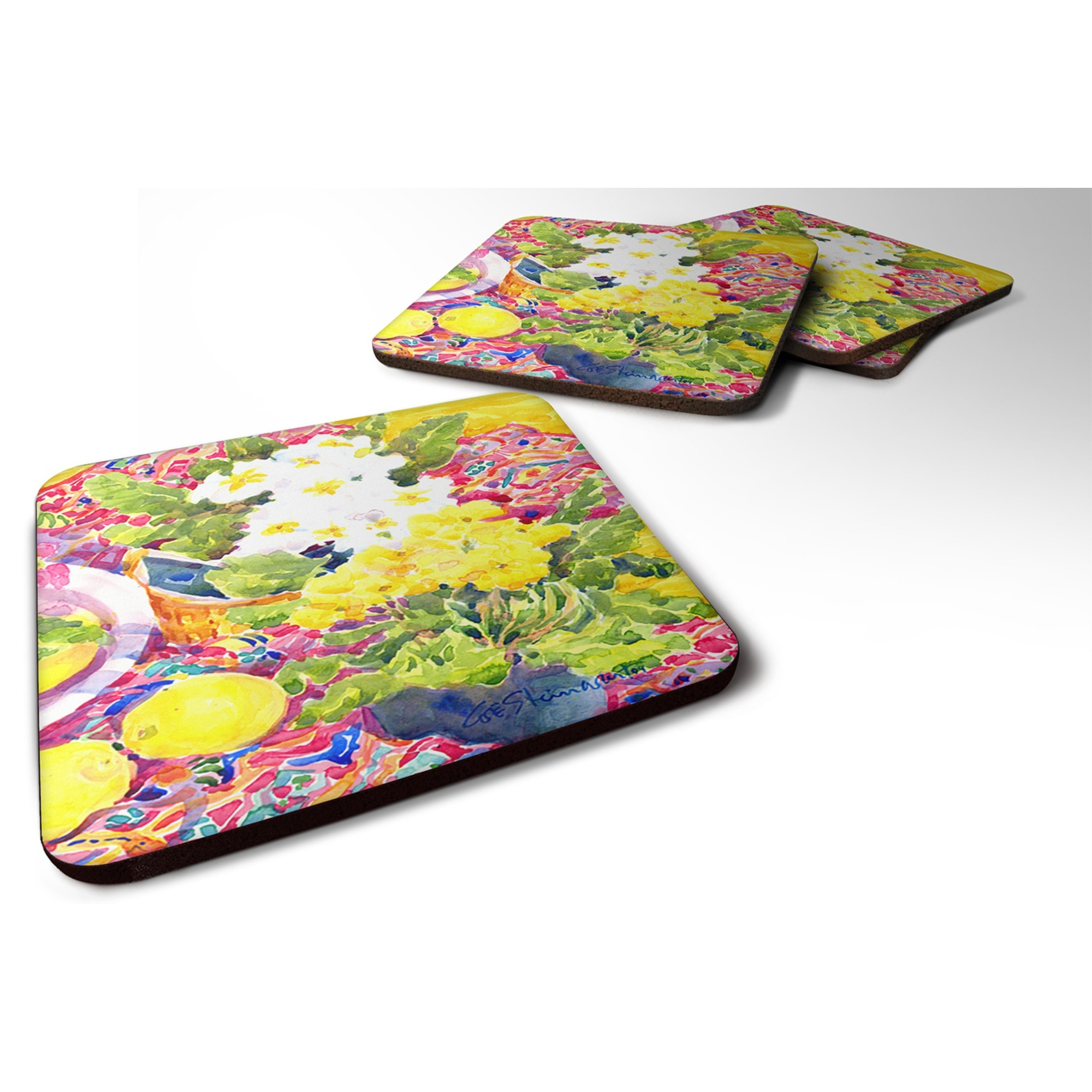 &quotCaroline's Treasures 6062FC Flower-Primroses Foam Coasters (Set of 4), 3.5"" H x 3.5"" W, Multicolor"