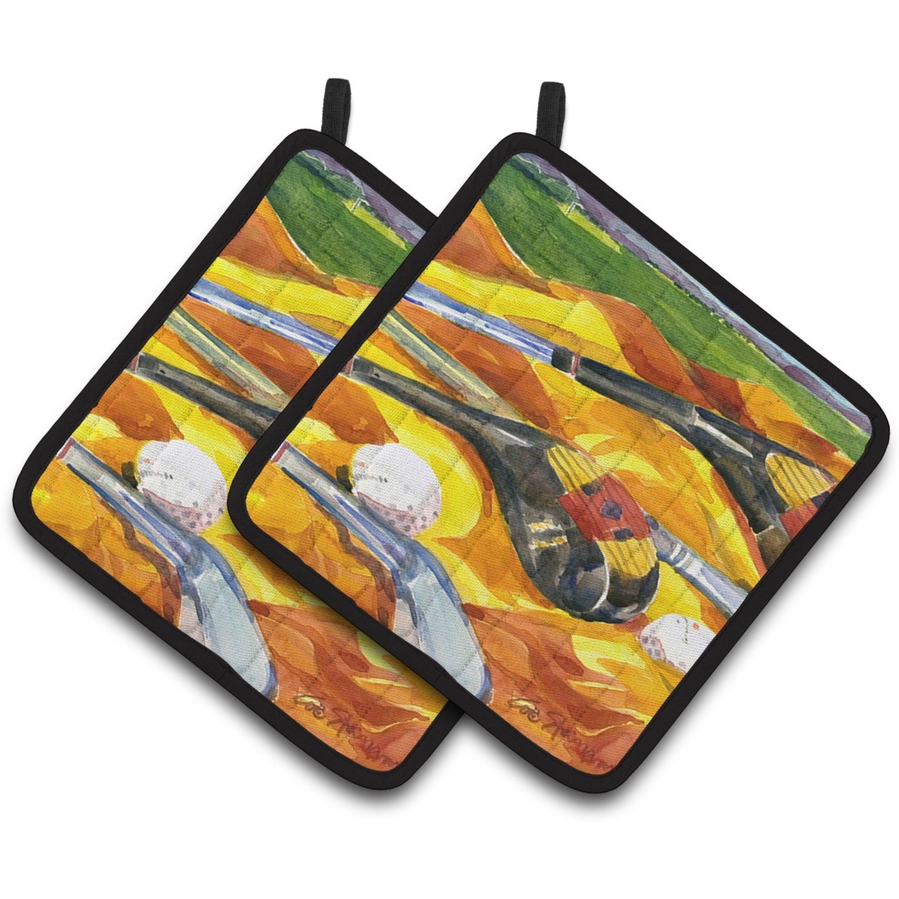 &quotCaroline's Treasures Golf Clubs Golfer Pair of Pot Holders 6063PTHD, 7.5HX7.5W, Multicolor"