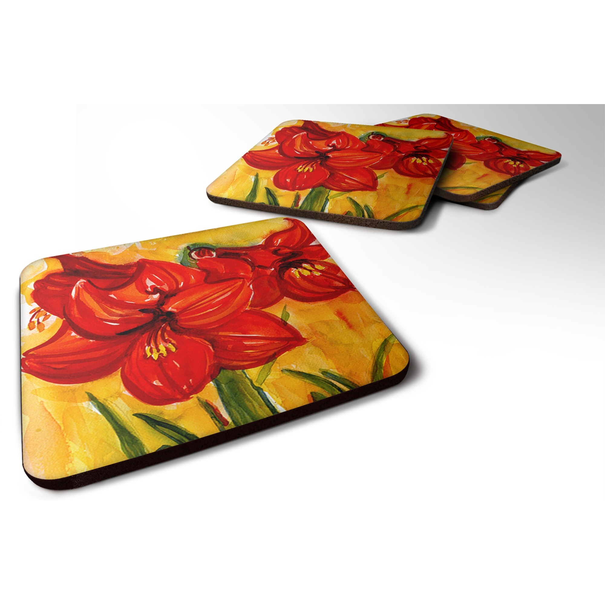 &quotCaroline's Treasures 6067FC Flower-Amaryllis Foam Coasters (Set of 4), 3.5"" H x 3.5"" W, Multicolor"
