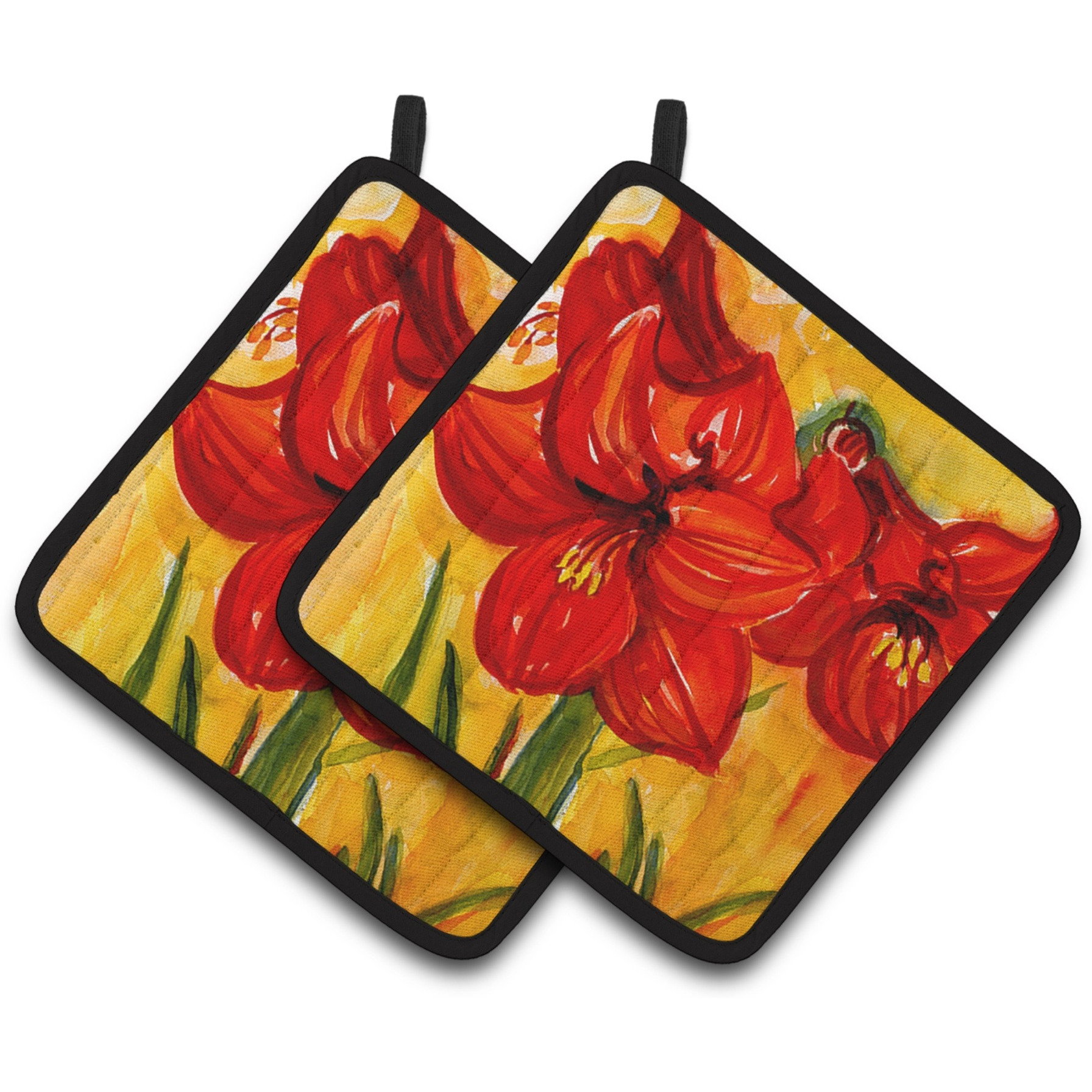 &quotCaroline's Treasures Flower - Amaryllis Pair of Pot Holders 6067PTHD, 7.5HX7.5W, Multicolor"