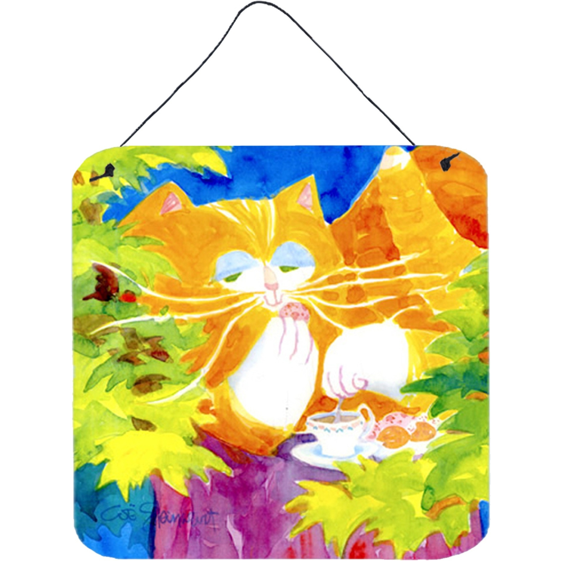 &quotCaroline's Treasures Cat Tea Time Aluminum Metal Wall or Door Hanging Prints, 6 x 6"", Multicolor"