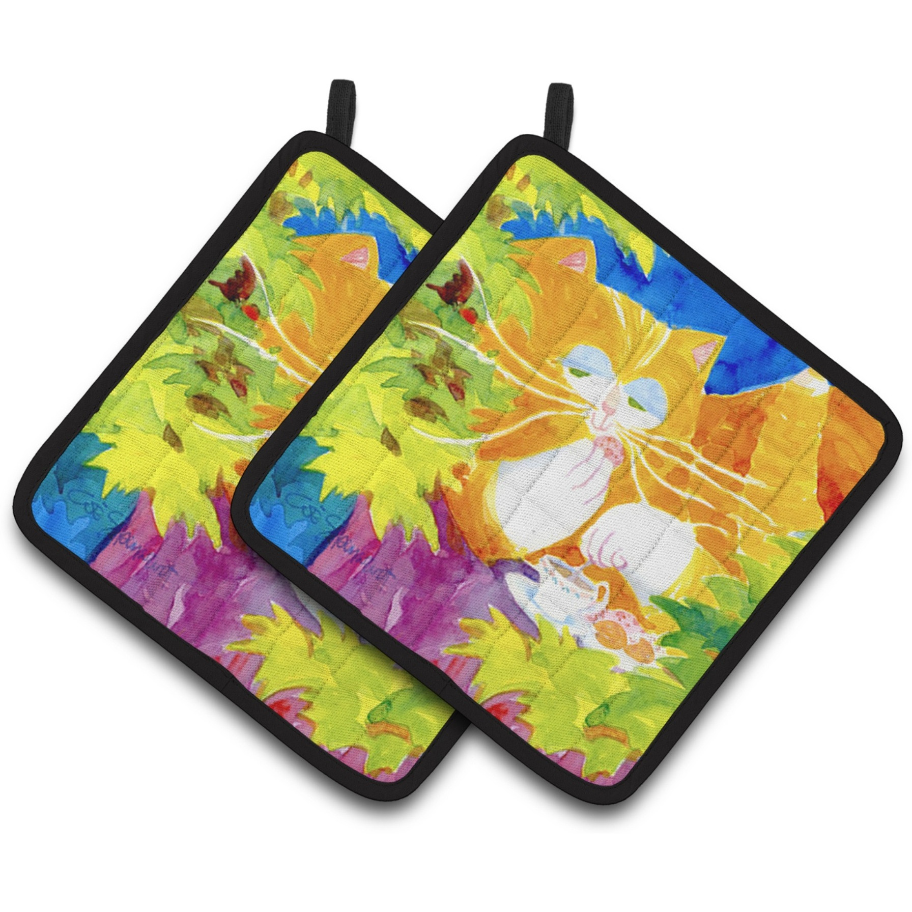 &quotCaroline's Treasures Cat Tea Time Pair of Pot Holders 6101PTHD, 7.5HX7.5W, Multicolor"