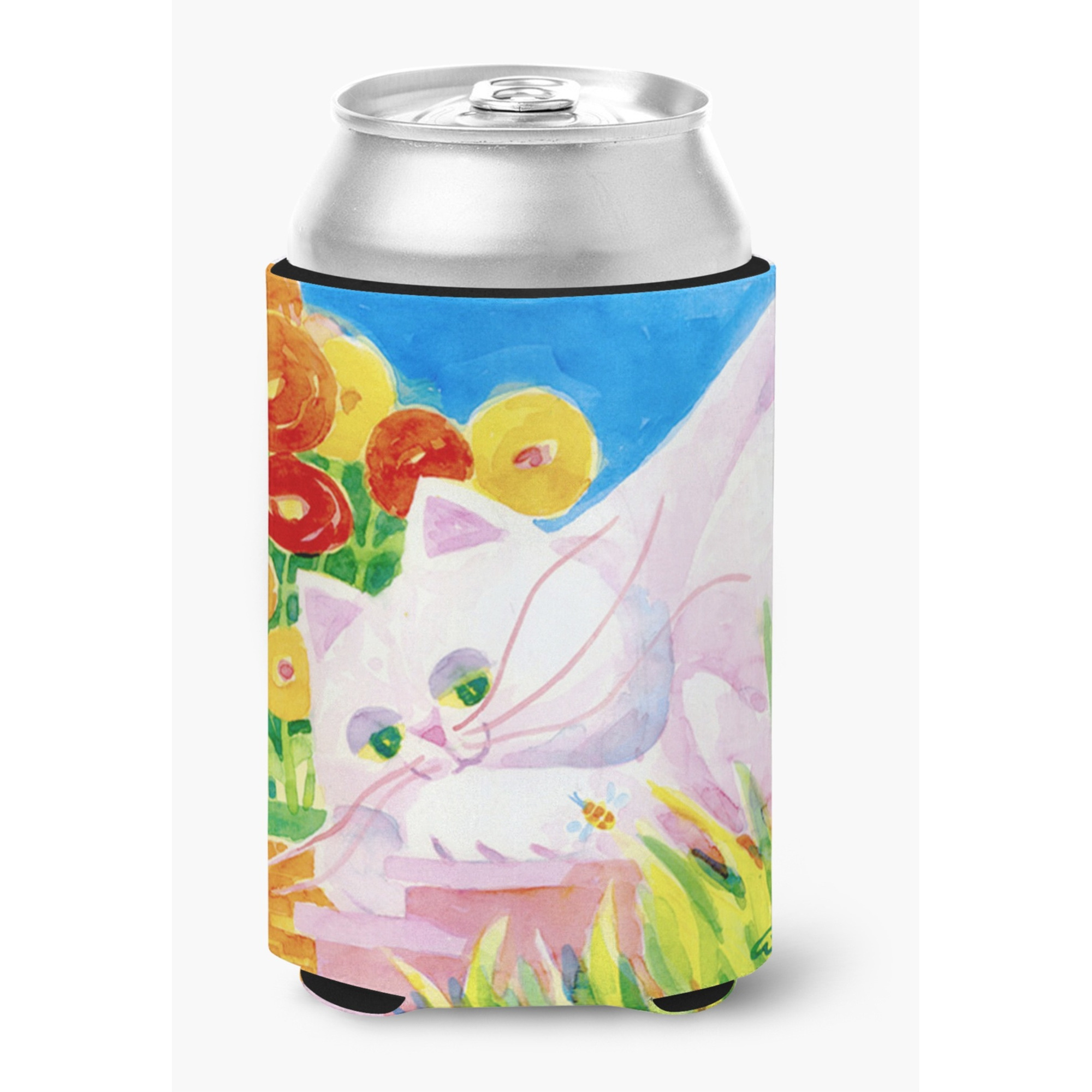 White Cat Can or Bottle Beverage Insulator Hugger