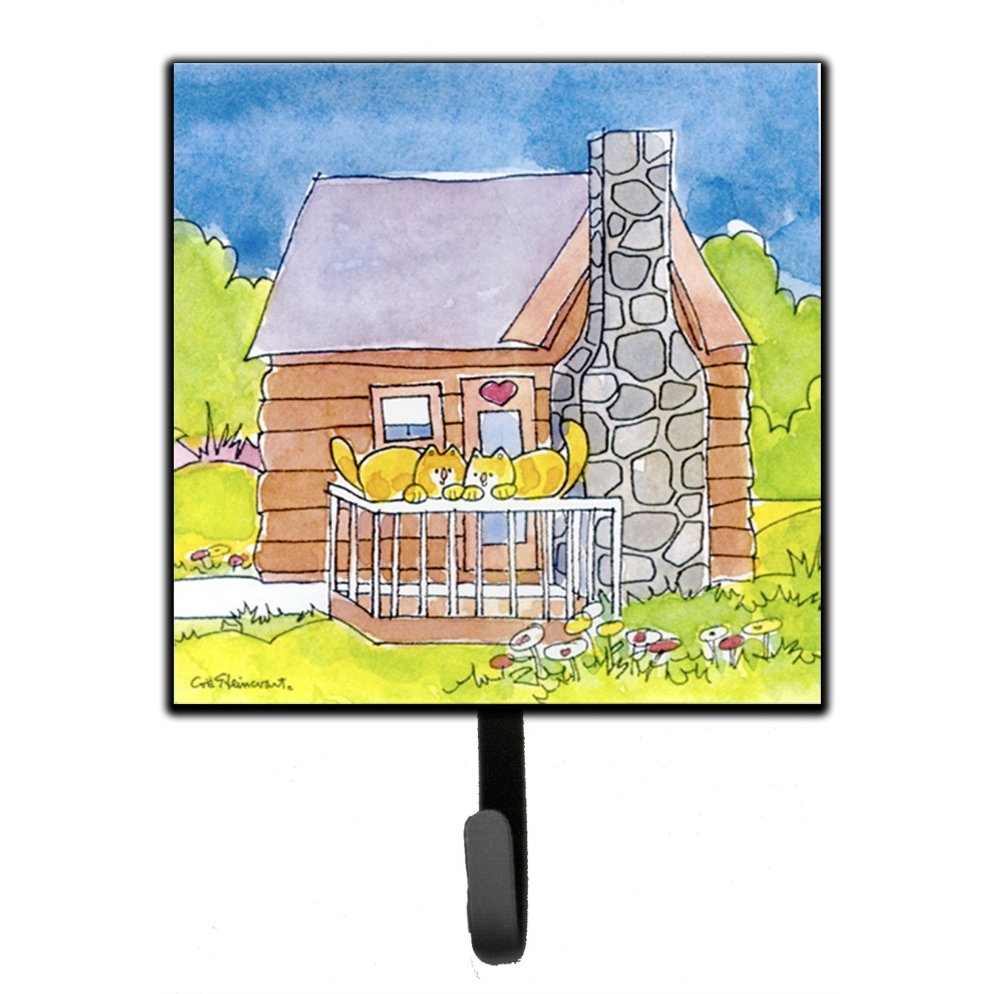 &quotCaroline's Treasures 6104SH4 Cat Love At The Log Cabin Leash Holder or Key Hook, Small, Multicolor"