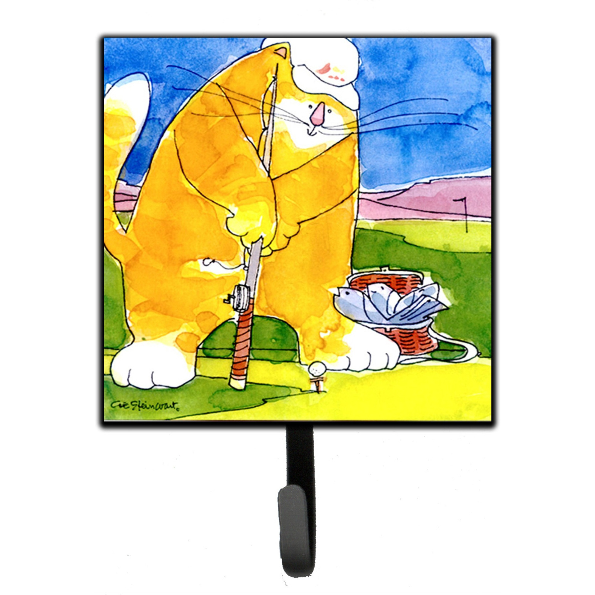 &quotCaroline's Treasures 6105SH4 Big Cat Golfing with A Fishing Pole Leash Holder or Key Hook, Small, Multicolor"
