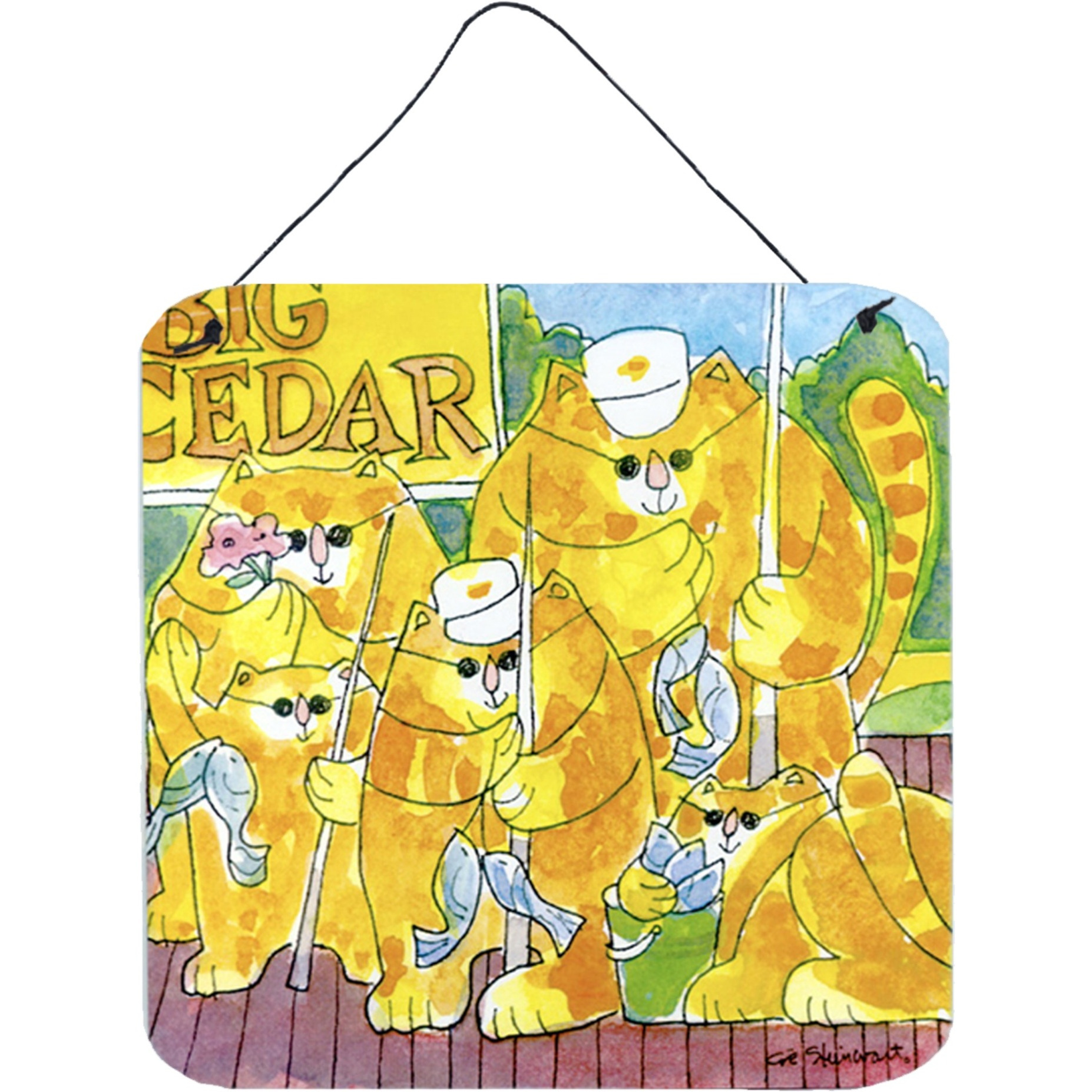 &quotCaroline's Treasures Orange Tabby Fishing Cats Aluminum Metal Wall or Door Hanging Prints, 6 x 6"", Multicolor"