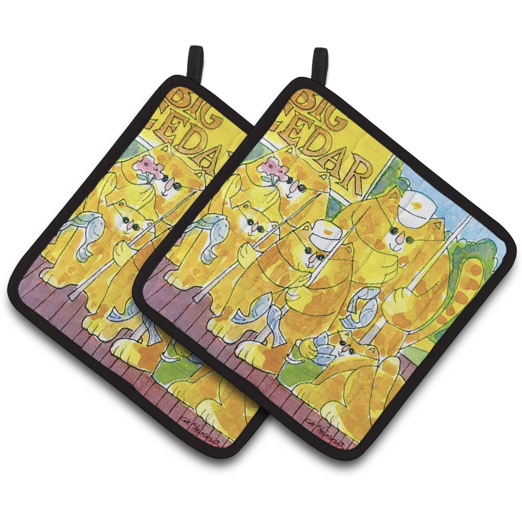 &quotCaroline's Treasures Orange Tabby Fishing Cats Pair of Pot Holders 6106PTHD, 7.5HX7.5W, Multicolor"