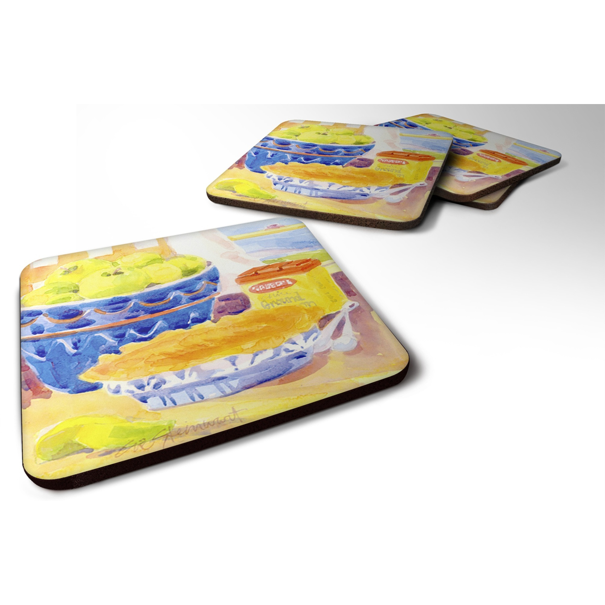 &quotCaroline's Treasures 6108FC Green Apples for an Apple Pie Foam Coasters (Set of 4), 3.5"" H x 3.5"" W, Multicolor"