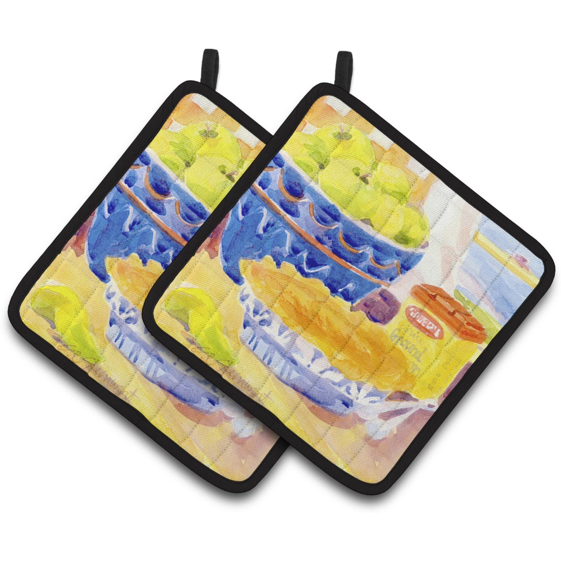 &quotCaroline's Treasures green Apples For An Apple Pie Pair of Pot Holders 6108PTHD, 7.5HX7.5W, Multicolor"