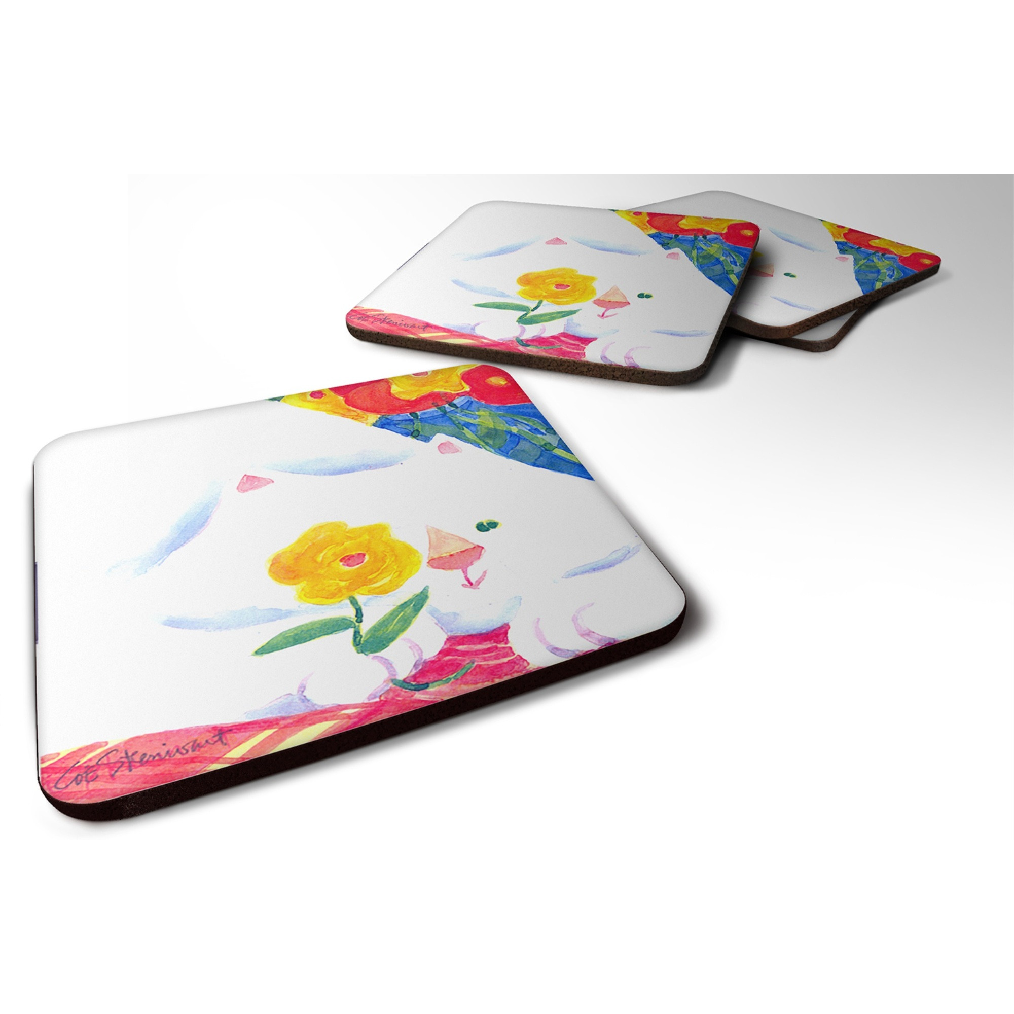 &quotCaroline's Treasures 6114FC Big White Cat Foam Coasters (Set of 4), 3.5"" H x 3.5"" W, Multicolor"