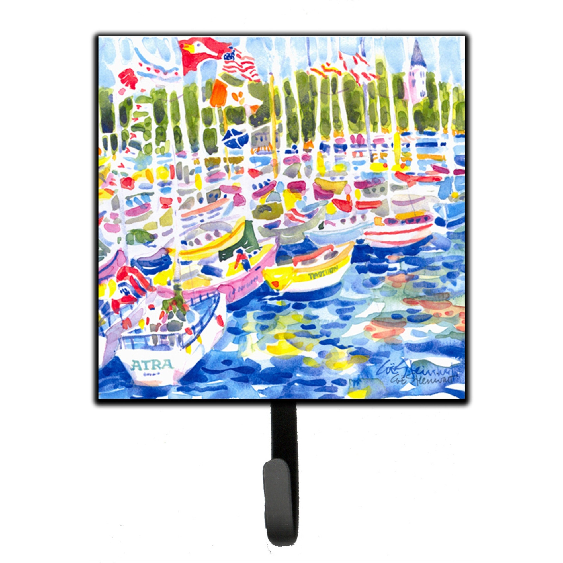 &quotCaroline's Treasures 6117SH4 Bunch of Boats At Harbor Leash Holder or Key Hook, Small, Multicolor"