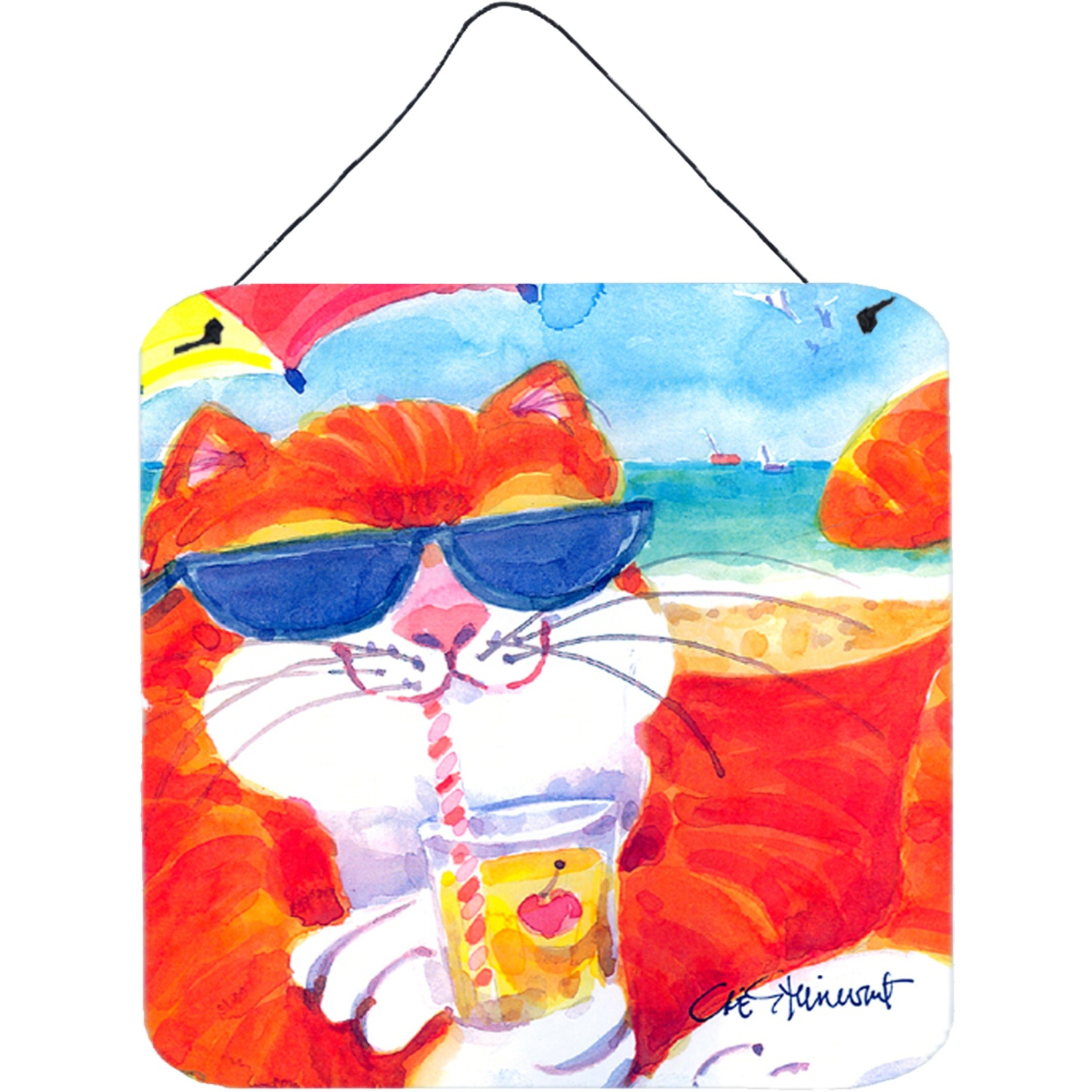 &quotCaroline's Treasures Cool Cat with Sunglasses at the Beach Wall or Door Hanging Prints, 6 x 6"", Multicolor"
