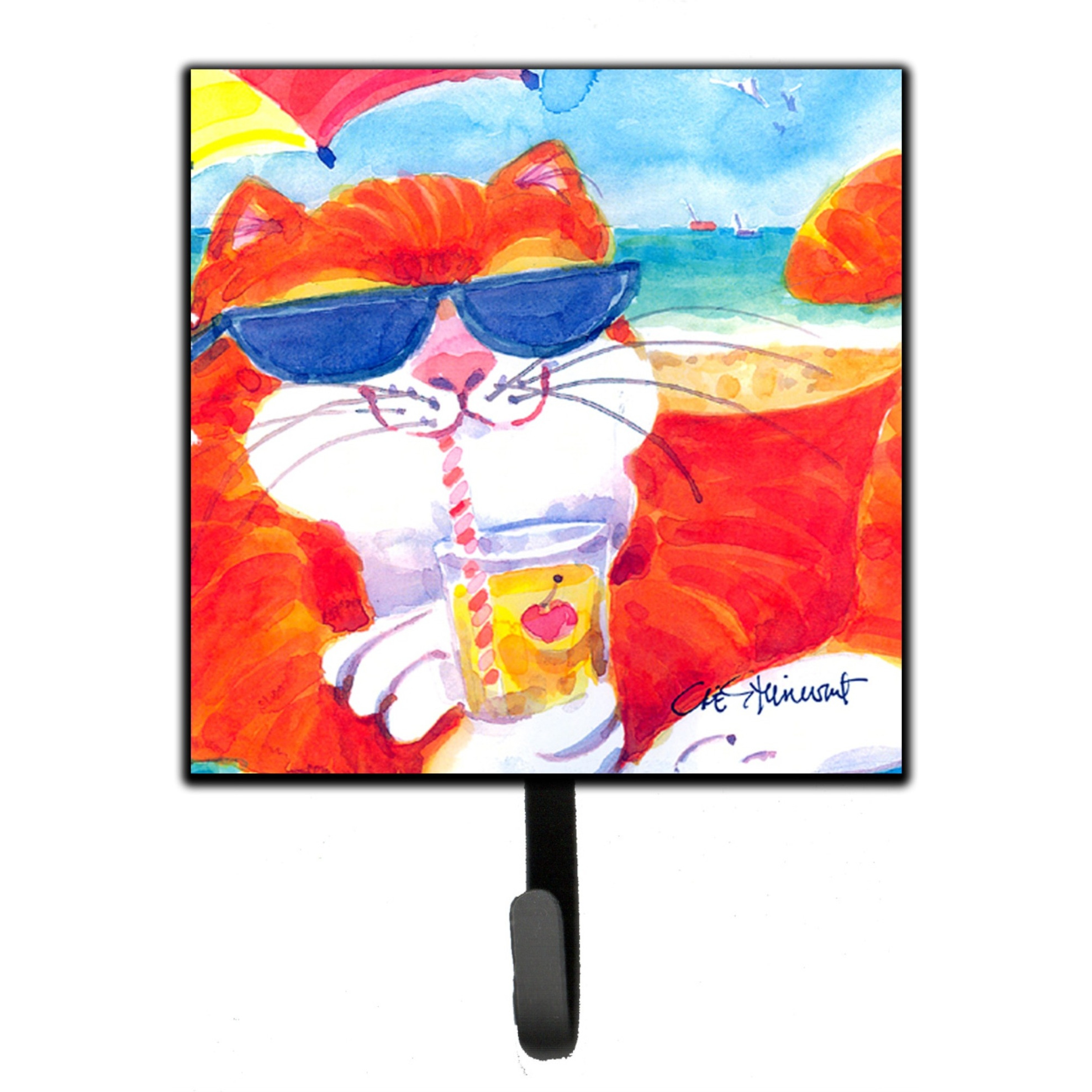 &quotCaroline's Treasures 6118SH4 Cool Cat with Sunglasses At The Beach Leash Holder or Key Hook, Small, Multicolor"