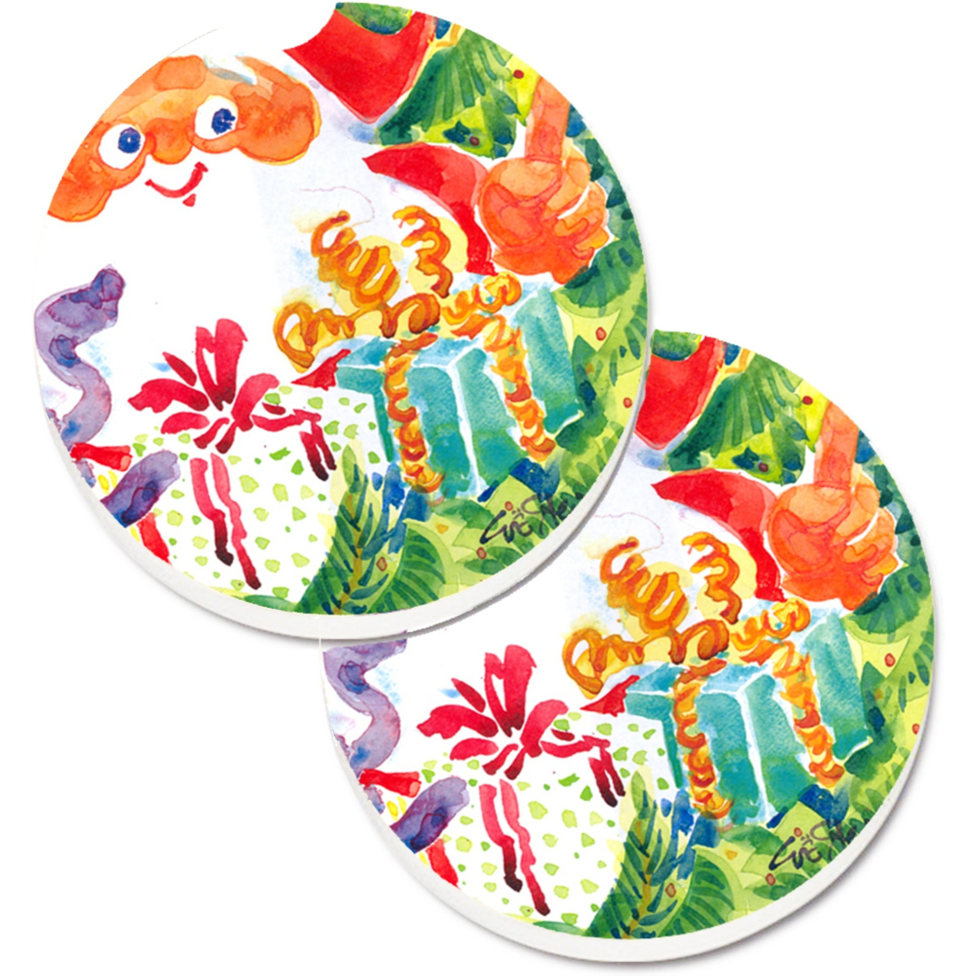 &quotCaroline's Treasures Christmas Santa Claus You Better Watch Out Set of 2 Cup Holder Car Coasters 6121CARC, 2.56, Multicolor"
