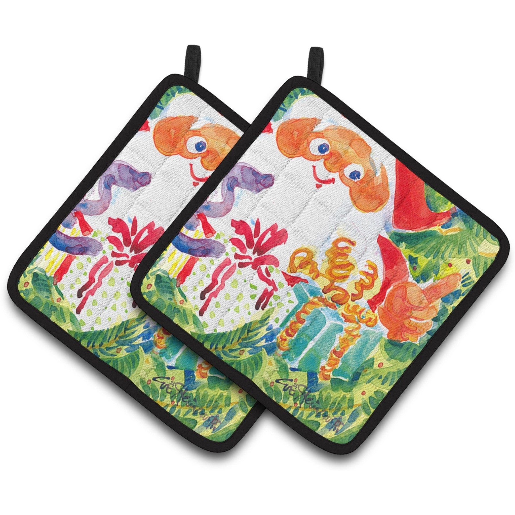 &quotCaroline's Treasures Christmas Santa Claus You Better Watch Out Pair of Pot Holders 6121PTHD, 7.5HX7.5W, Multicolor"