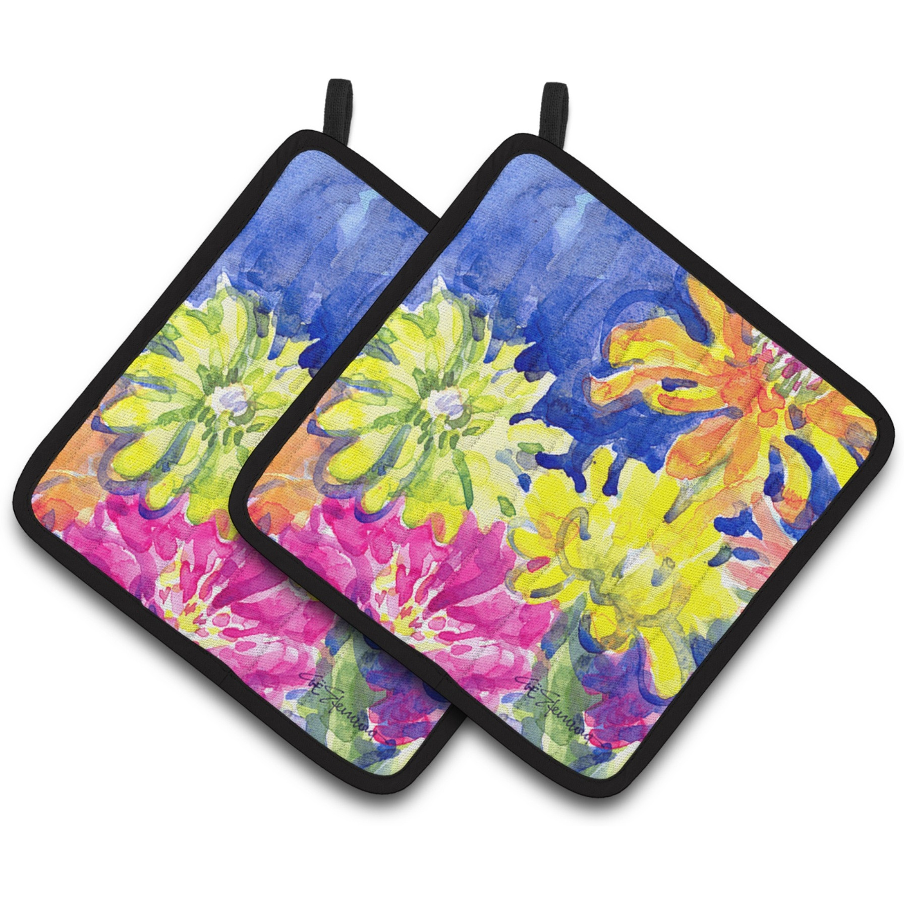 &quotCaroline's Treasures Flower Pair of Pot Holders 6122PTHD, 7.5HX7.5W, Multicolor"