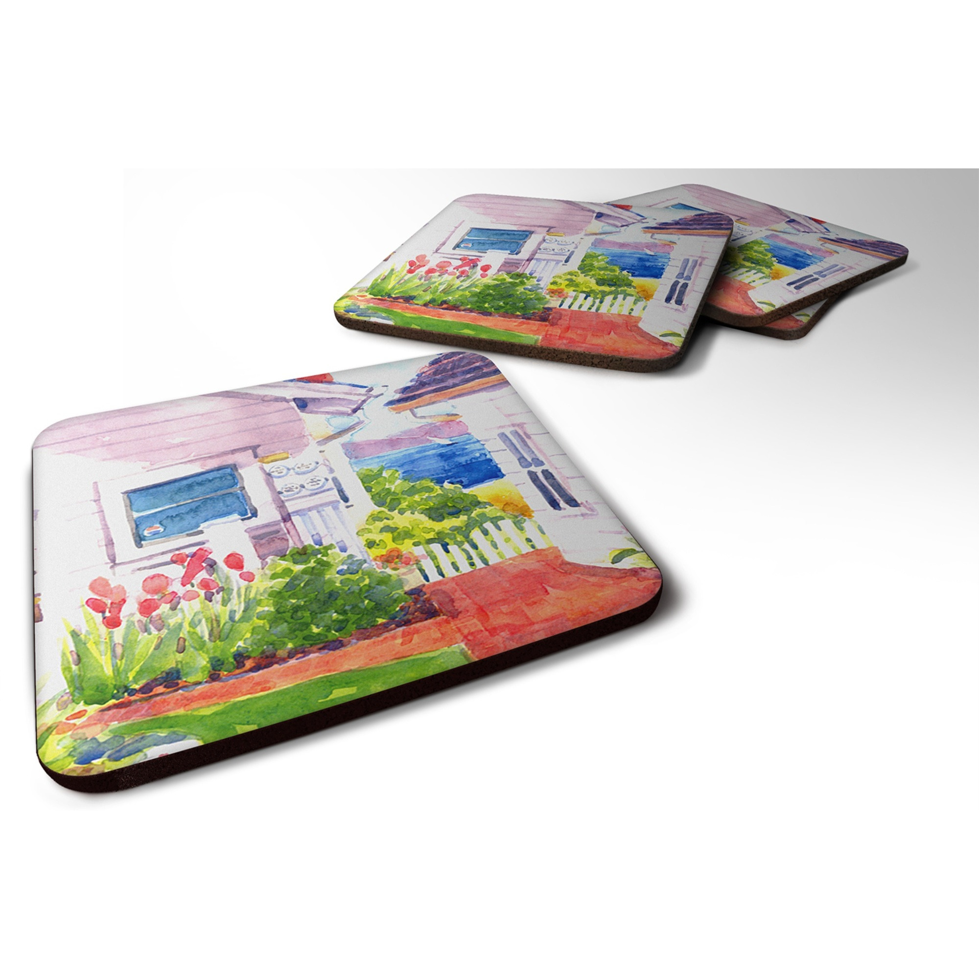 &quotCaroline's Treasures 6125FC Beach View Between the Houses Foam Coasters (Set of 4), 3.5"" H x 3.5"" W, Multicolor"