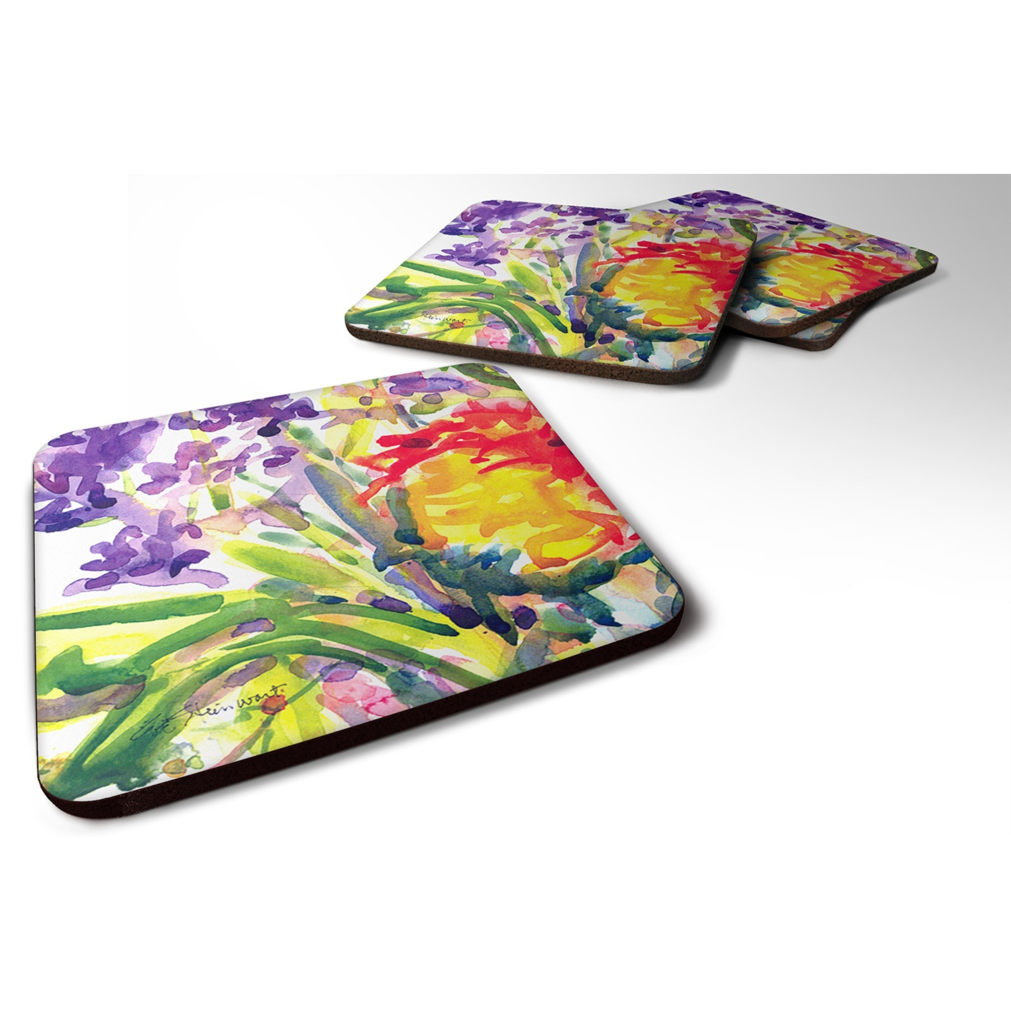 &quotCaroline's Treasures 6127FC Flower Foam Coasters (Set of 4), 3.5"" H x 3.5"" W, Multicolor"