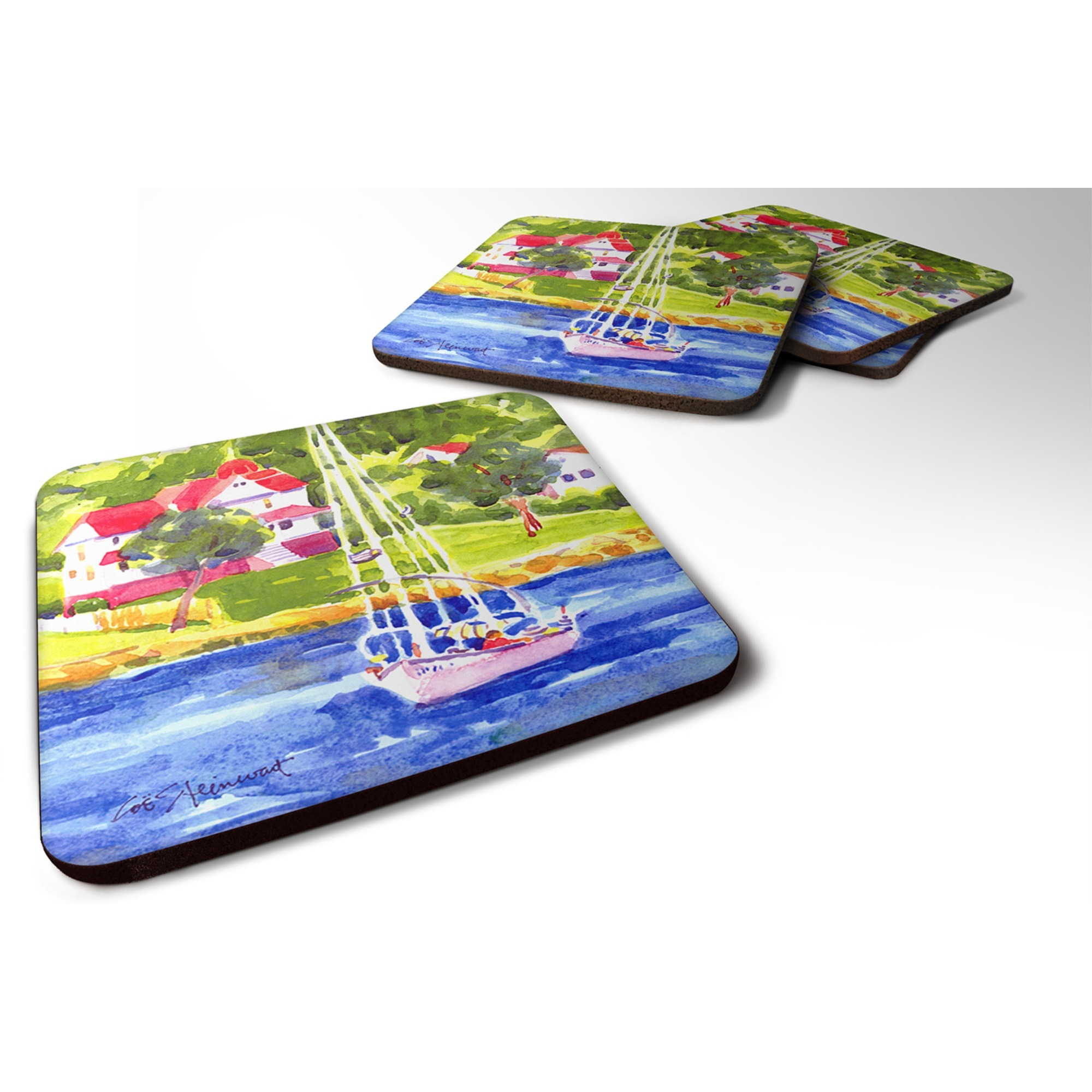 &quotCaroline's Treasures 6129FC Sailboat on the Lake Foam Coasters (Set of 4), 3.5"" H x 3.5"" W, Multicolor"