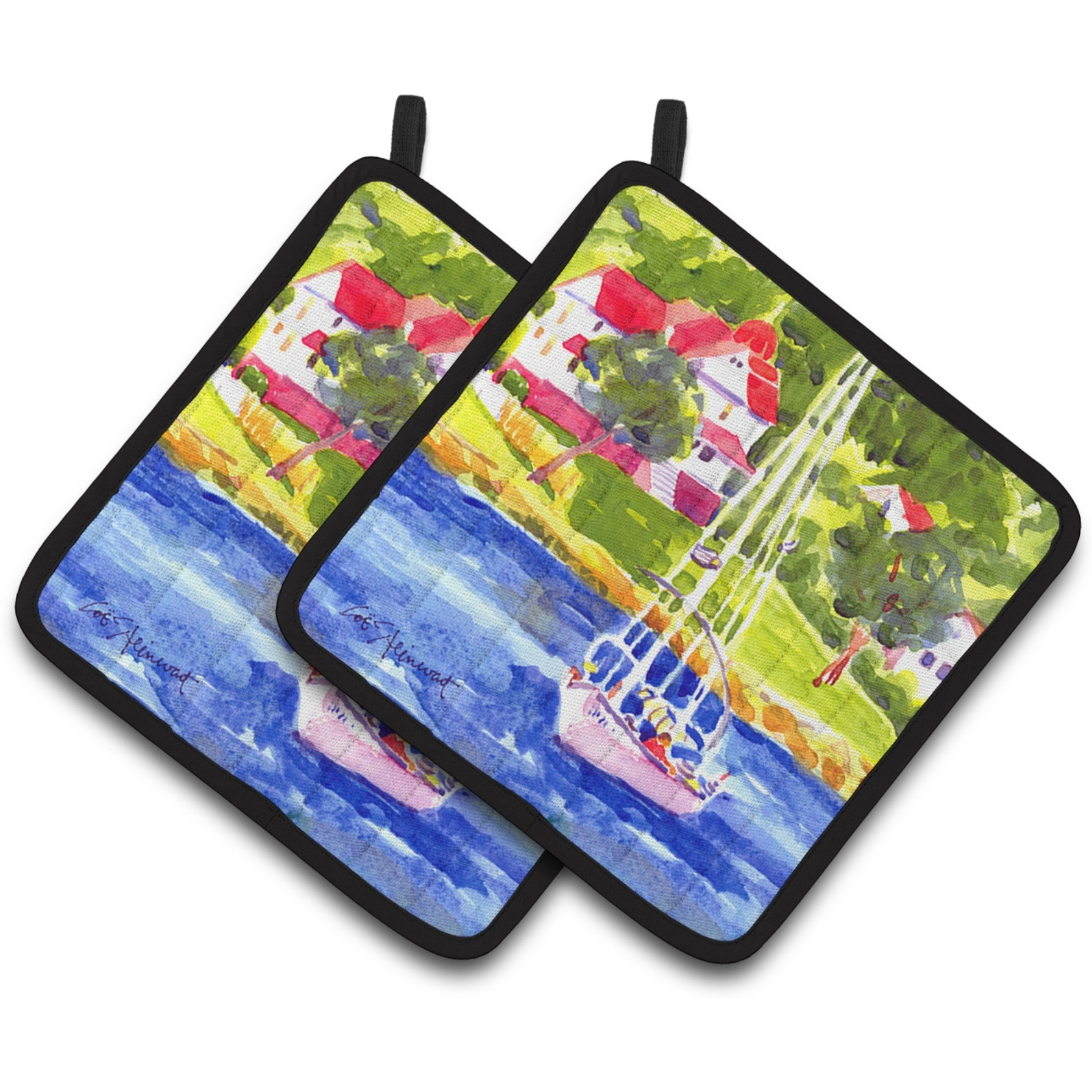 &quotCaroline's Treasures Sailboat On The Lake Pair of Pot Holders 6129PTHD, 7.5HX7.5W, Multicolor"