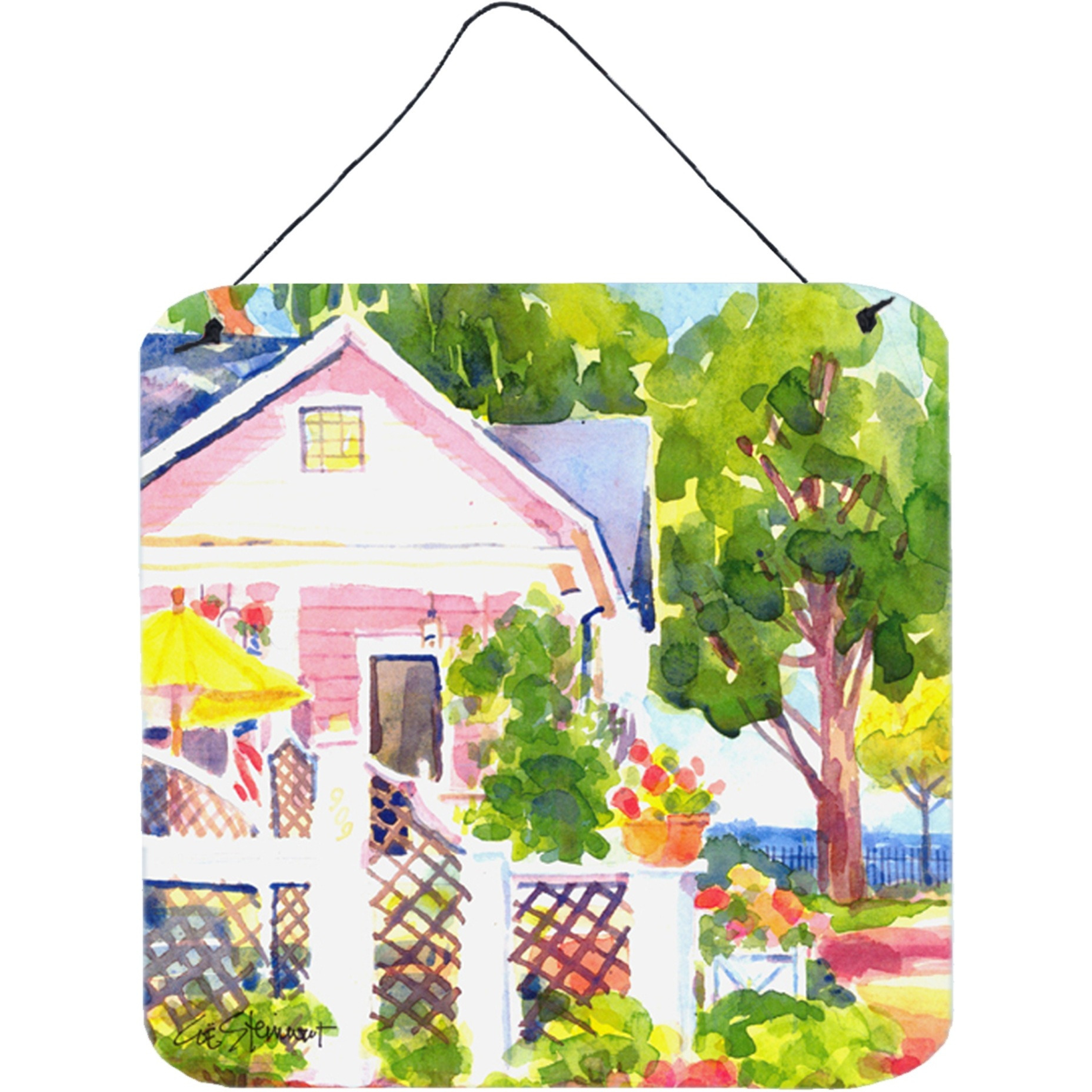 &quotCaroline's Treasures White Cottage at the Beach Aluminum Metal Wall or Door Hanging Prints, 6 x 6"", Multicolor"