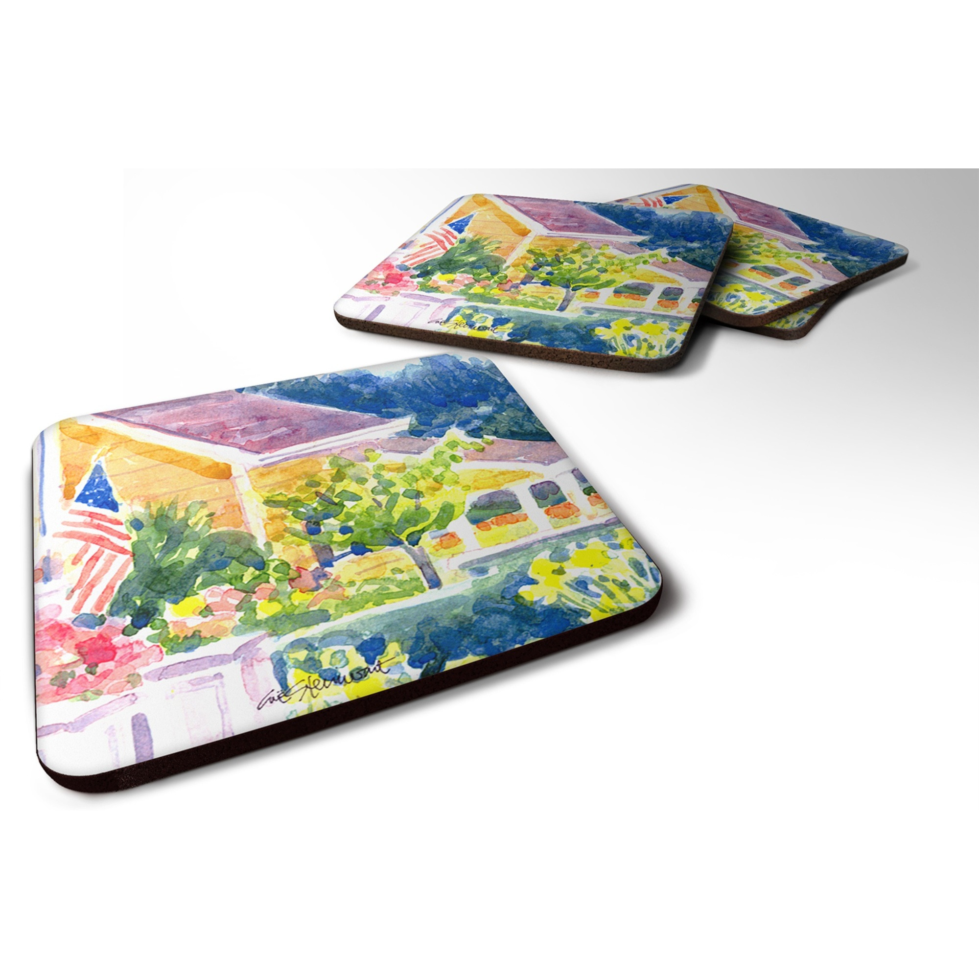 &quotCaroline's Treasures 6134FC Houses Foam Coasters (Set of 4), 3.5"" H x 3.5"" W, Multicolor"