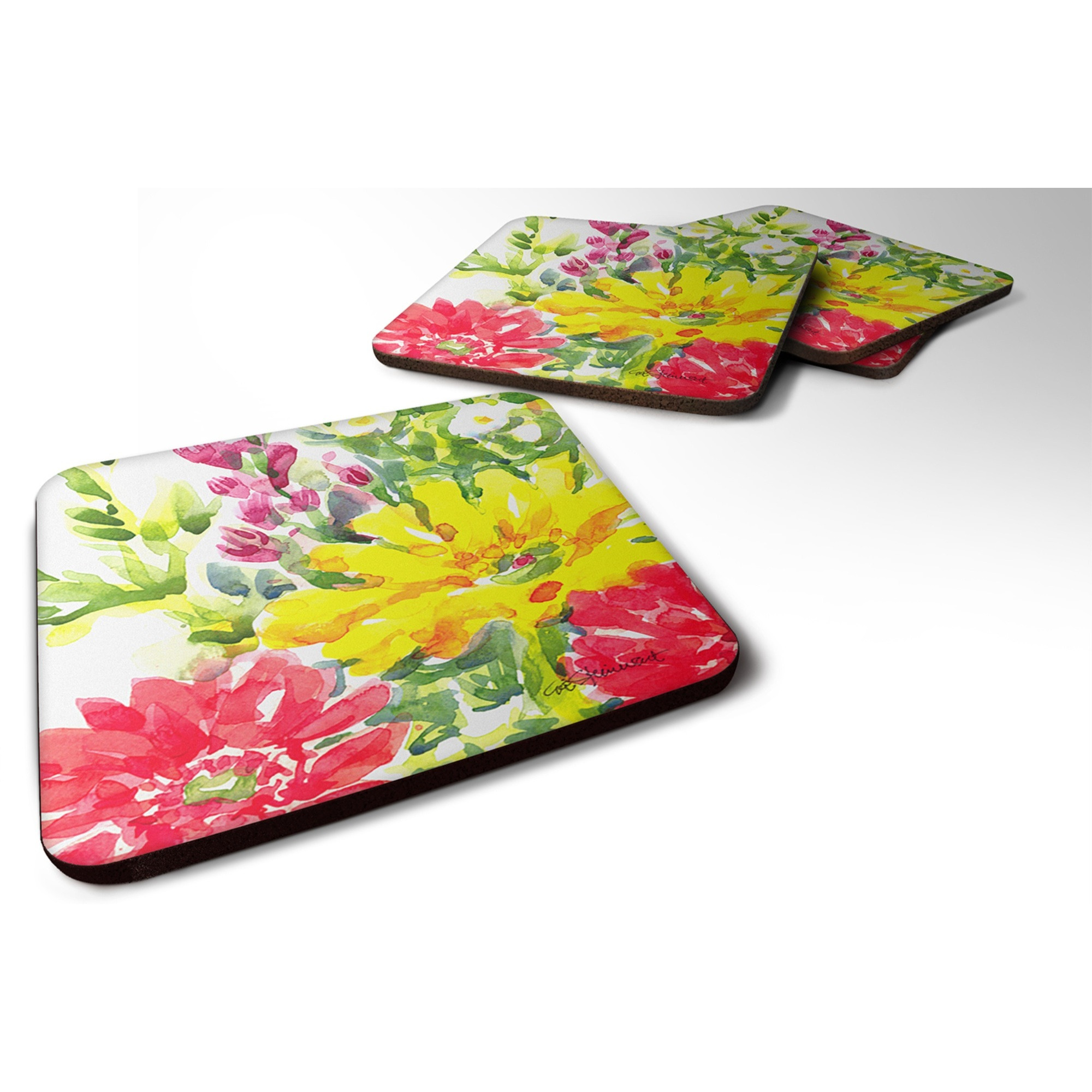 &quotCaroline's Treasures 6136FC Flower Foam Coasters (Set of 4), 3.5"" H x 3.5"" W, Multicolor"