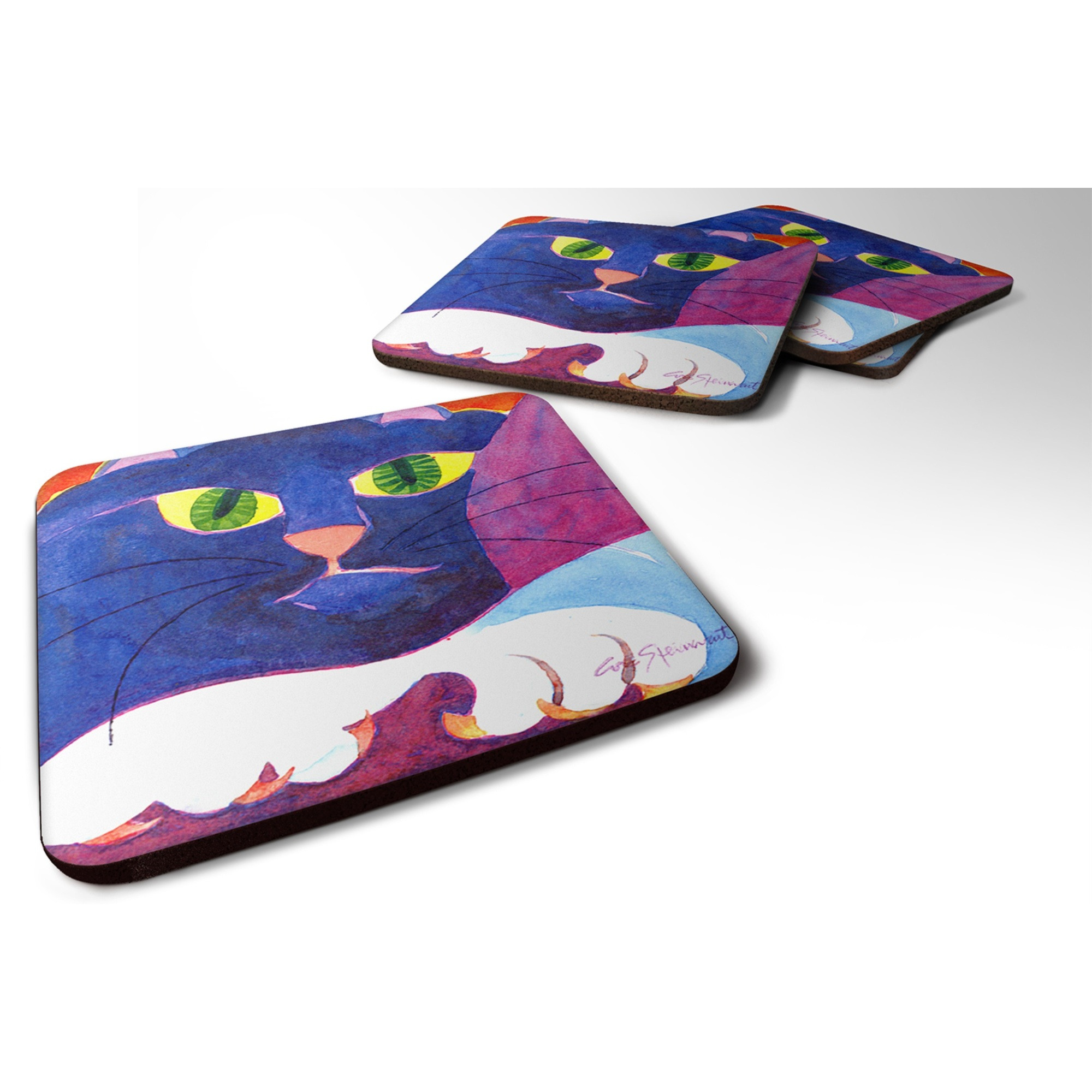 &quotCaroline's Treasures 6138FC Big Blue Cat Foam Coasters (Set of 4), 3.5"" H x 3.5"" W, Multicolor"