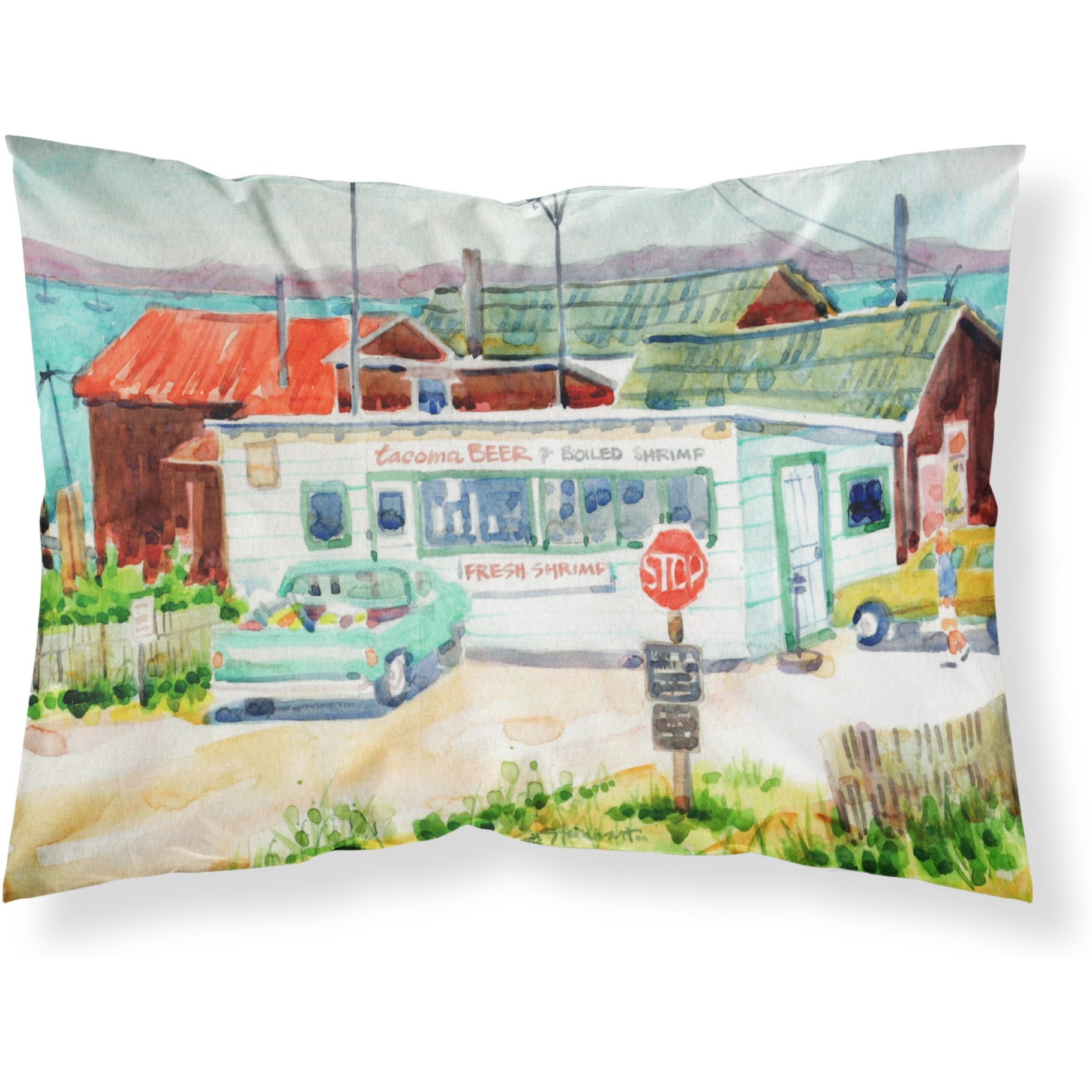 &quotCaroline's Treasures Tacoma Beer and Boiled Shrimp Market Fabric Standard Pillowcase 6141PILLOWCASE, Multicolor"