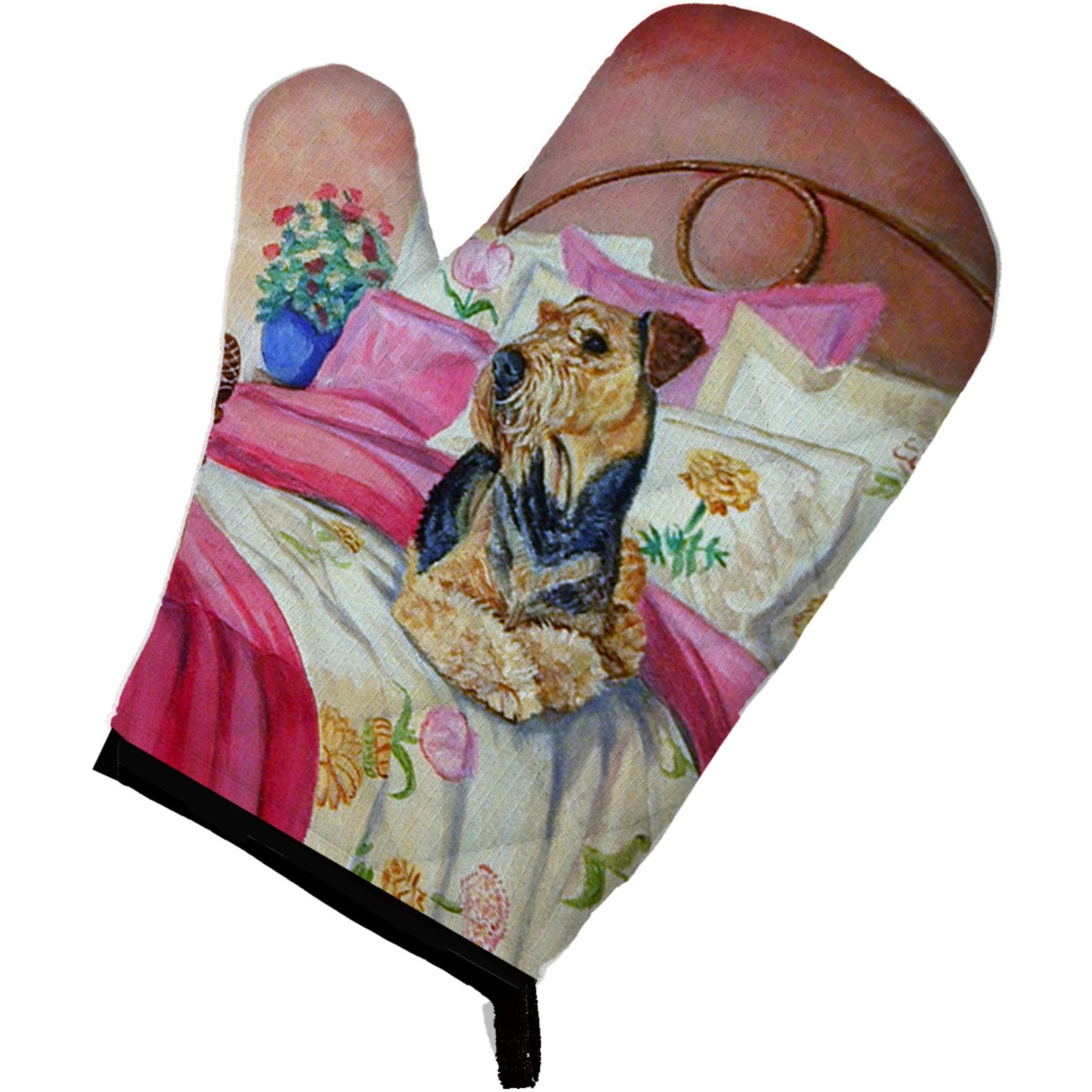 &quotCaroline's Treasures 7006OVMT Airedale Waiting on Mom Oven Mitt, 12"" by 8.5"", Multicolor"