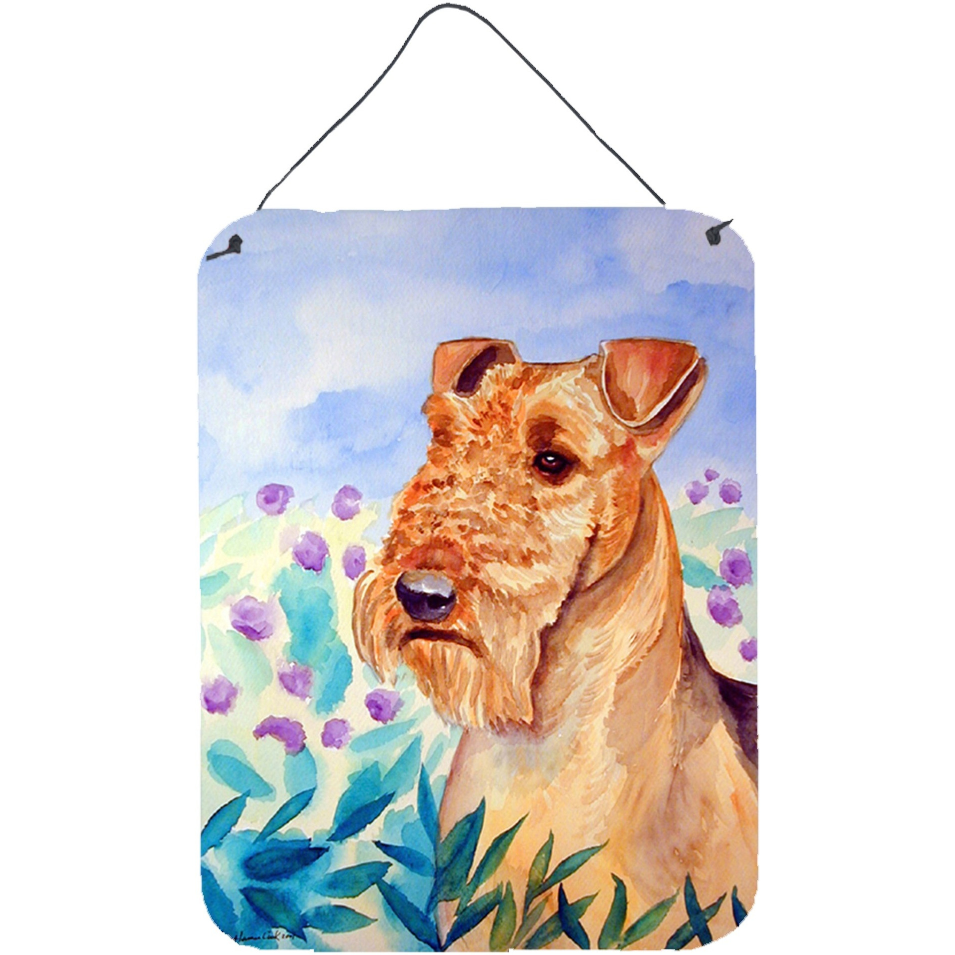 &quotCaroline's Treasures Airedale Terrier in Flowers Aluminium Metal Wall or Door Hanging Prints, 16"" x 12"", Multicolor"