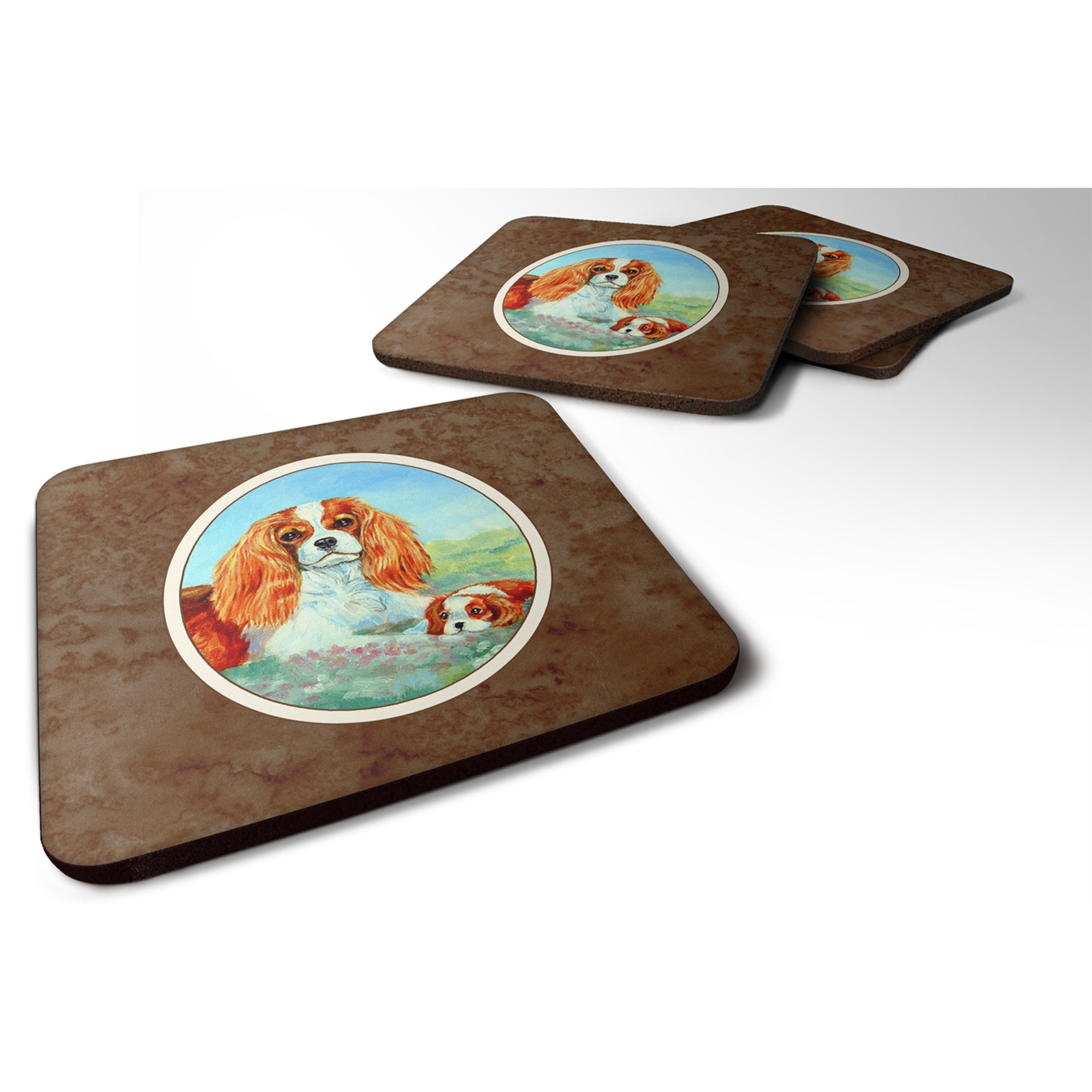 &quotCaroline's Treasures 7019FC Cavalier Spaniel Momma's Love Foam Coasters (Set of 4), 3.5"", Multicolor"