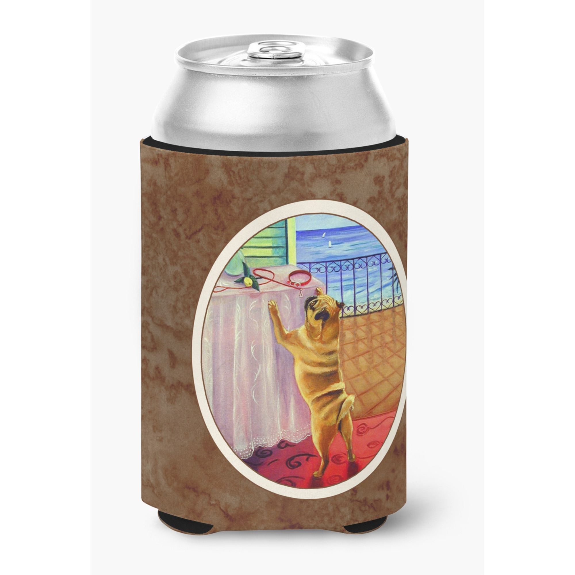 &quotCaroline's Treasures 7027CC Helping Himself Fawn Pug Can Or Bottle Hugger, Multicolor"