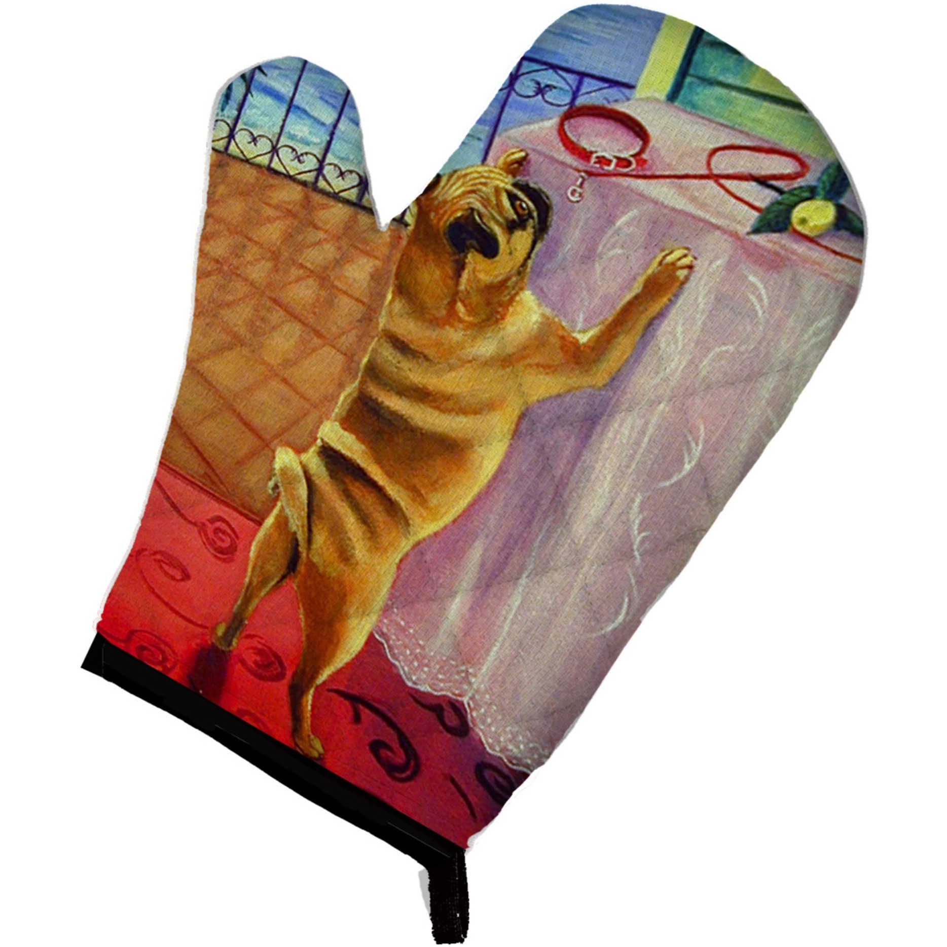 &quotCaroline's Treasures 7027OVMT Helping Himself Fawn Pug Oven Mitt, 12"" by 8.5"", Multicolor"
