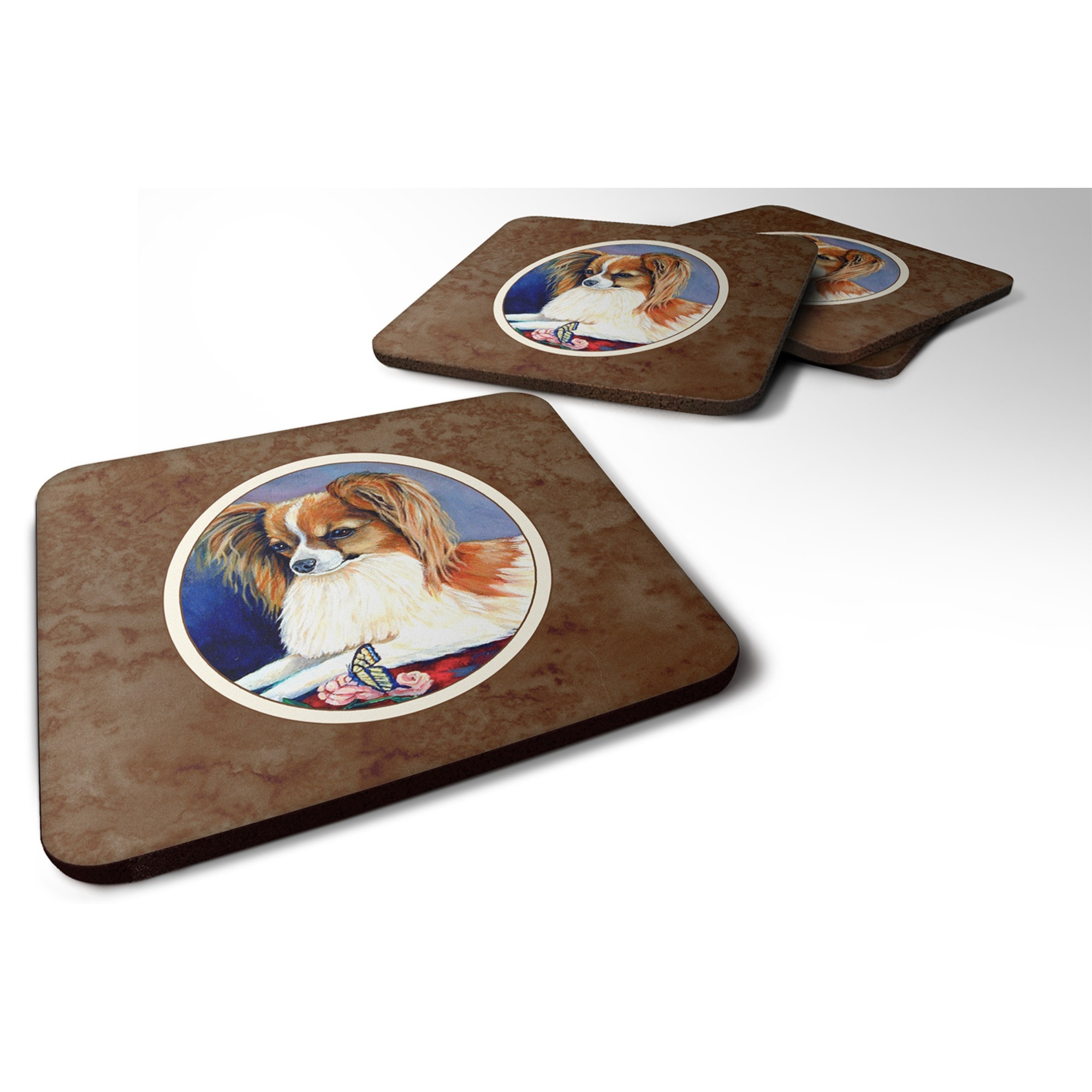 &quotCaroline's Treasures 7038FC Papillon Rose And Butterfly Foam Coasters (Set of 4), 3.5"", Multicolor"