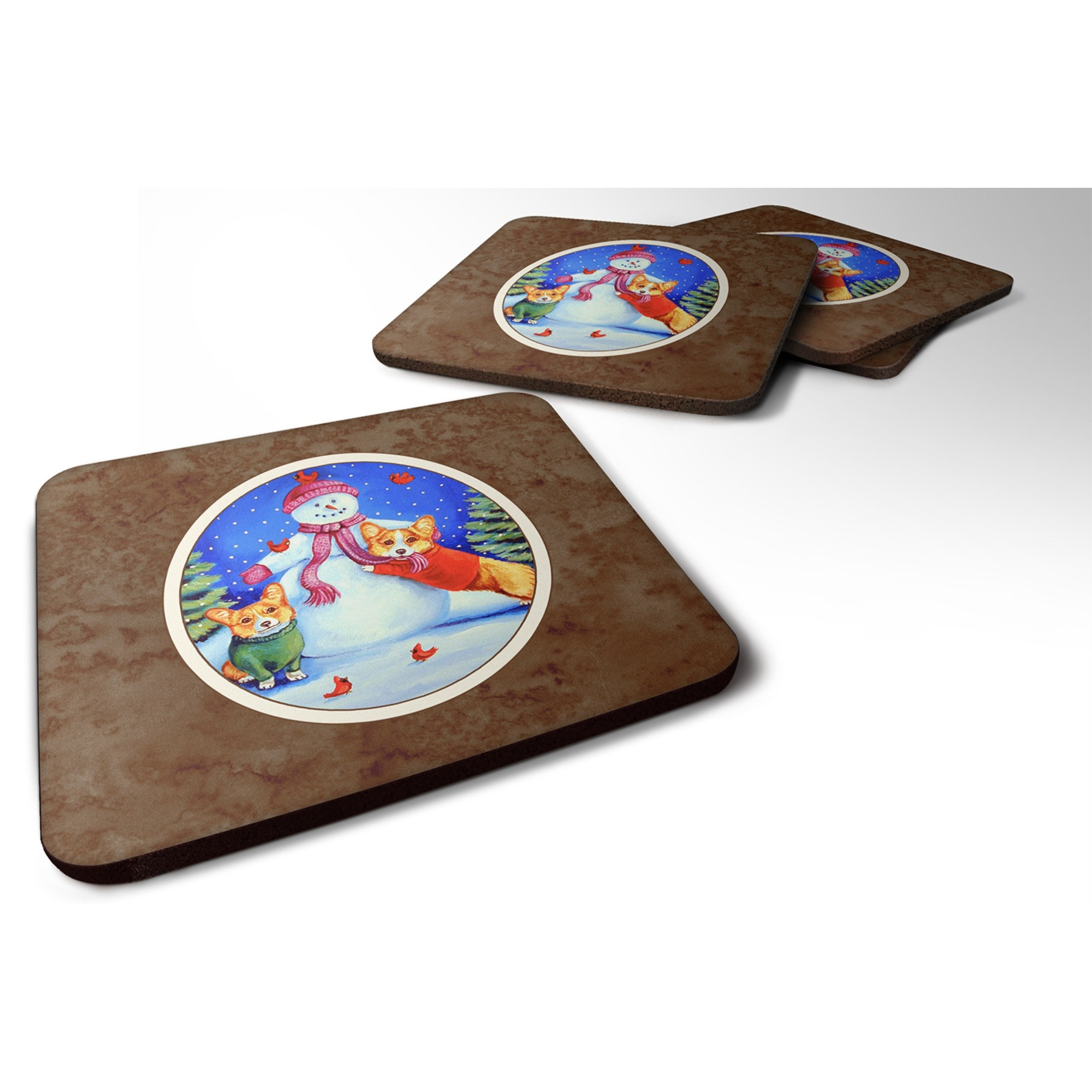 &quotCaroline's Treasures 7048FC Snowman With Corgi Foam Coasters (Set of 4), 3.5"", Multicolor"