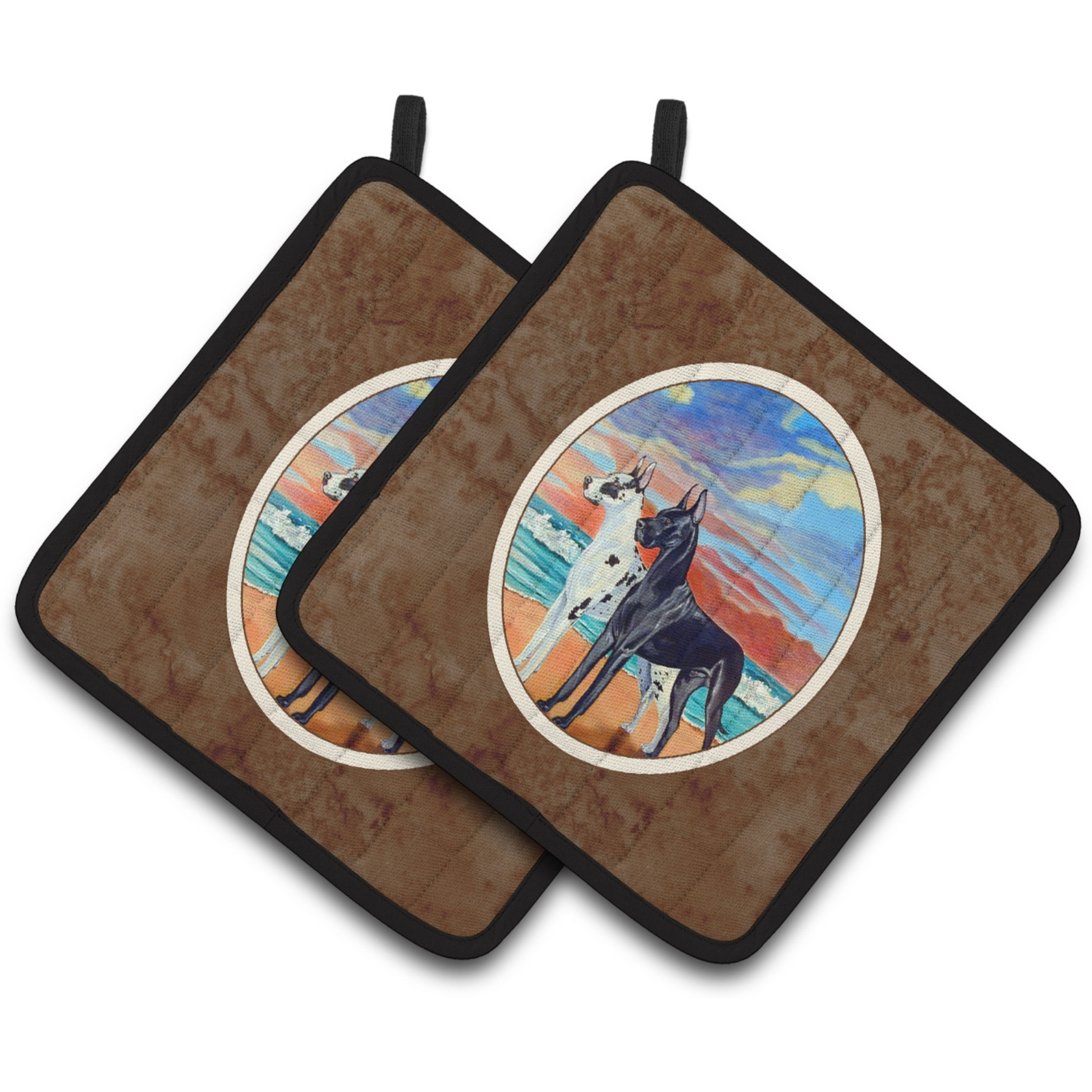 &quotCaroline's Treasures At Sunset Great Dane Harlequin & black Pair of Pot Holders 7051PTHD, 7.5HX7.5W, Multicolor"