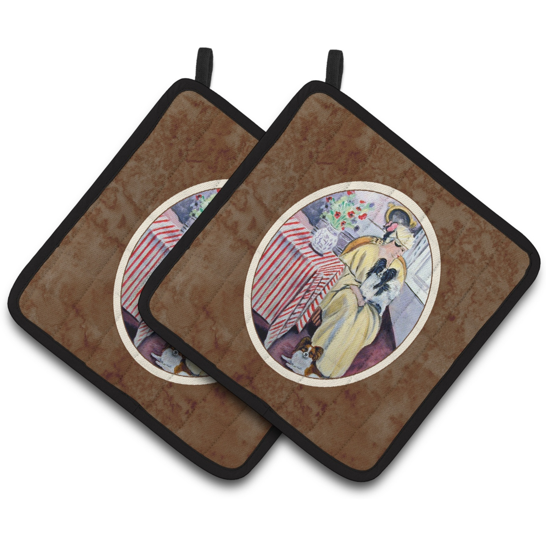 &quotCaroline's Treasures Lady with Her Papillon Pair of Pot Holders 7069PTHD, 7.5HX7.5W, Multicolor"