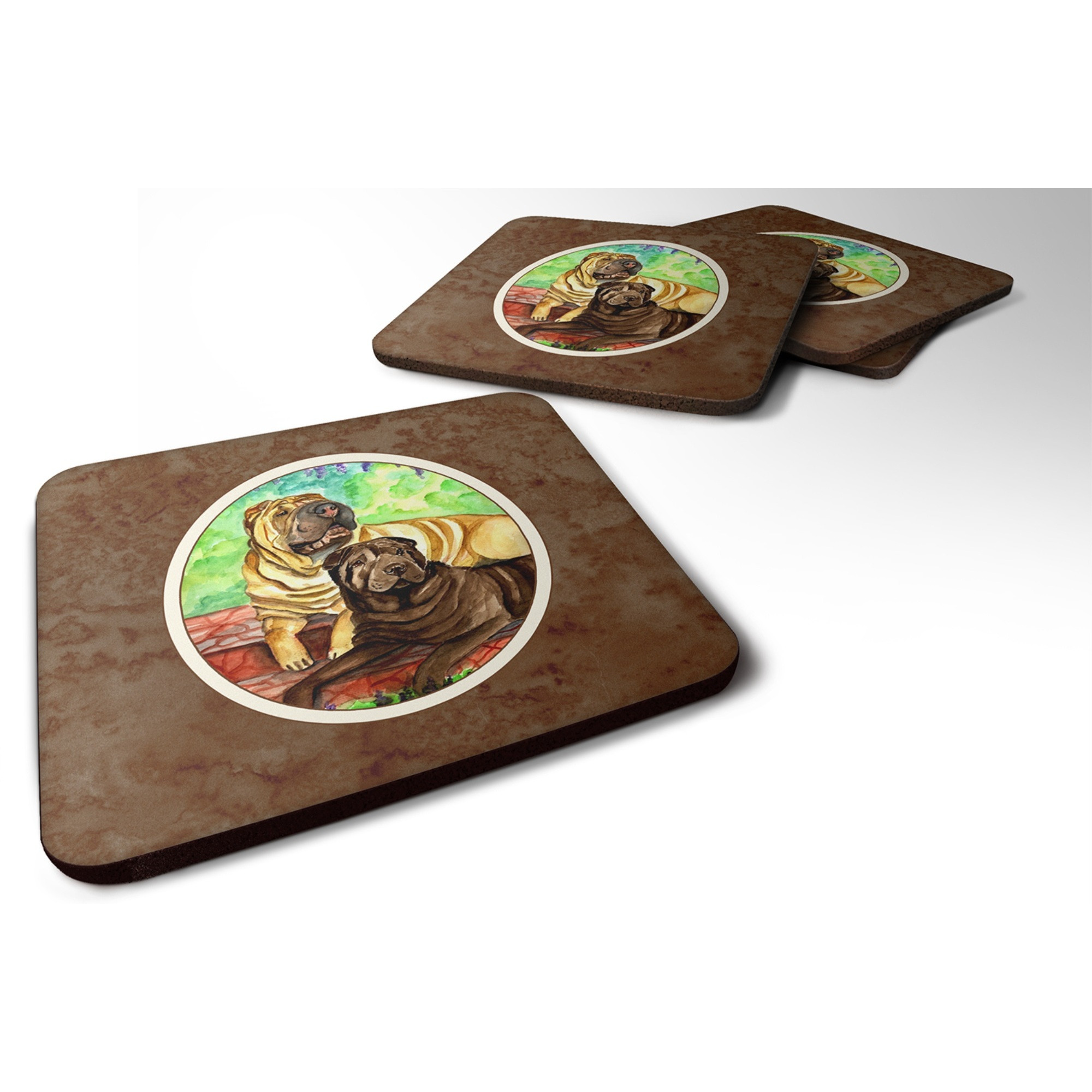 &quotCaroline's Treasures 7070FC Shar Pei Fawn And Chocolate Foam Coasters (Set of 4), 3.5"", Multicolor"