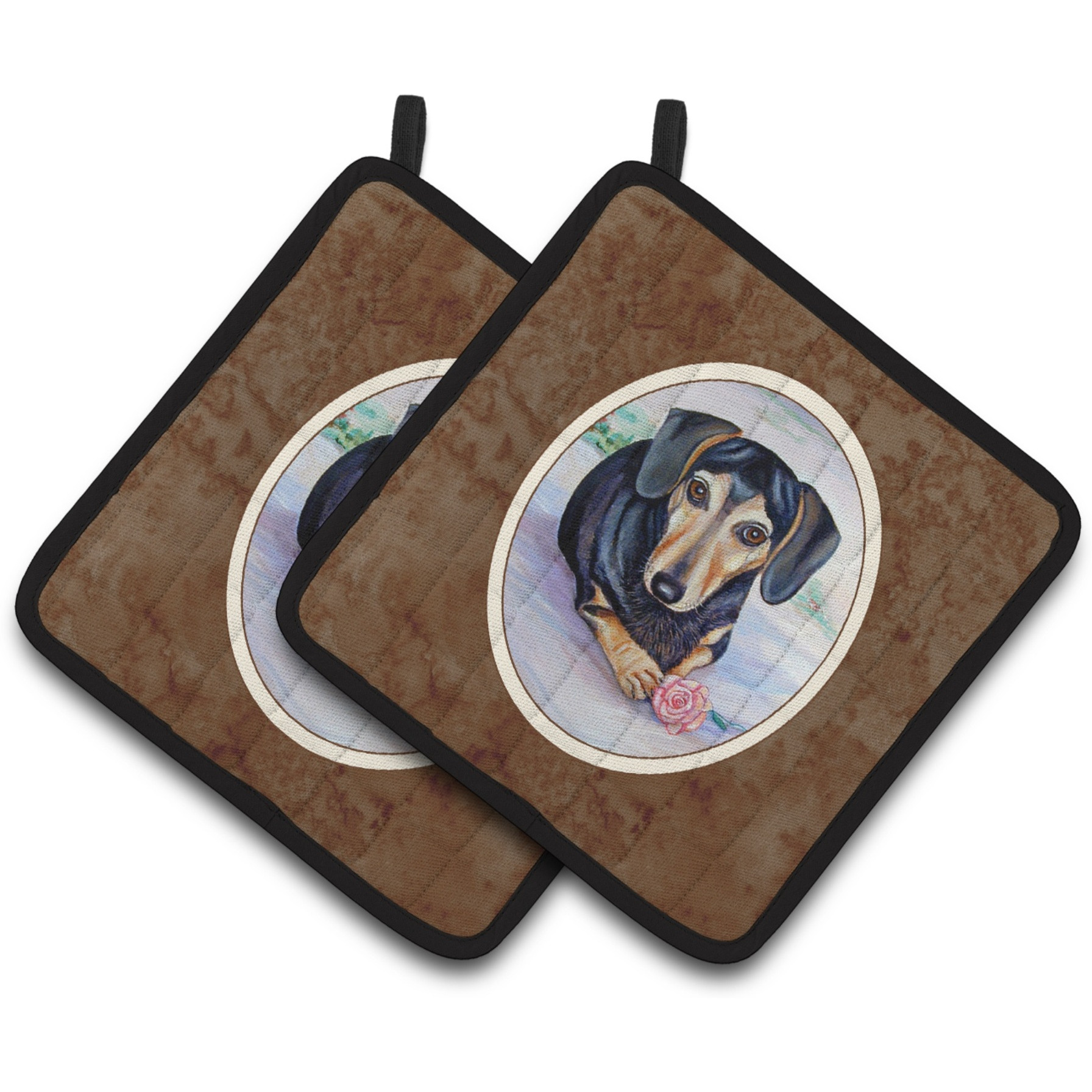 &quotCaroline's Treasures black & Cream Dachshund Pair of Pot Holders 7076PTHD, 7.5HX7.5W, Multicolor"