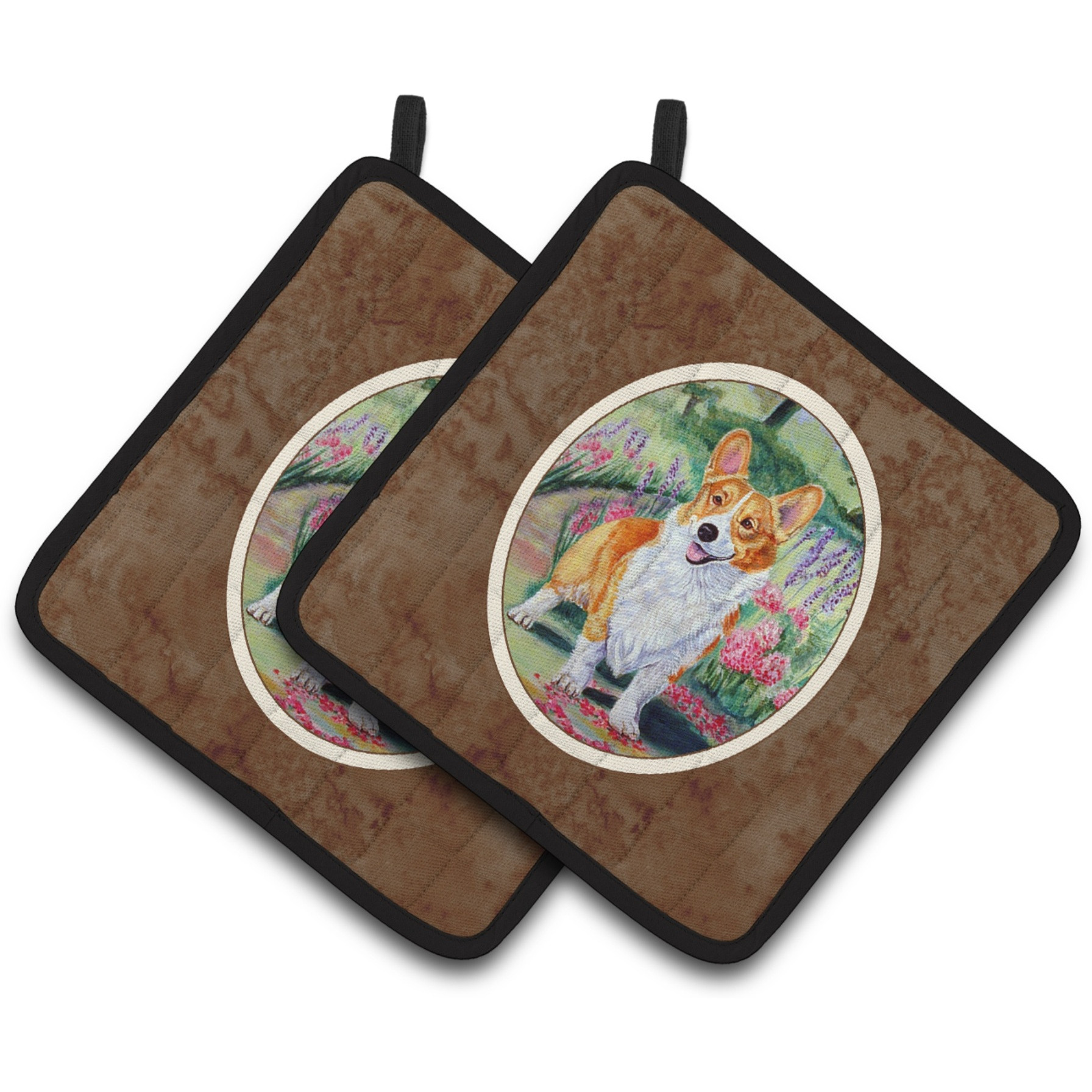&quotCaroline's Treasures Pembroke Corgi Springtime Pair of Pot Holders 7077PTHD, 7.5HX7.5W, Multicolor"
