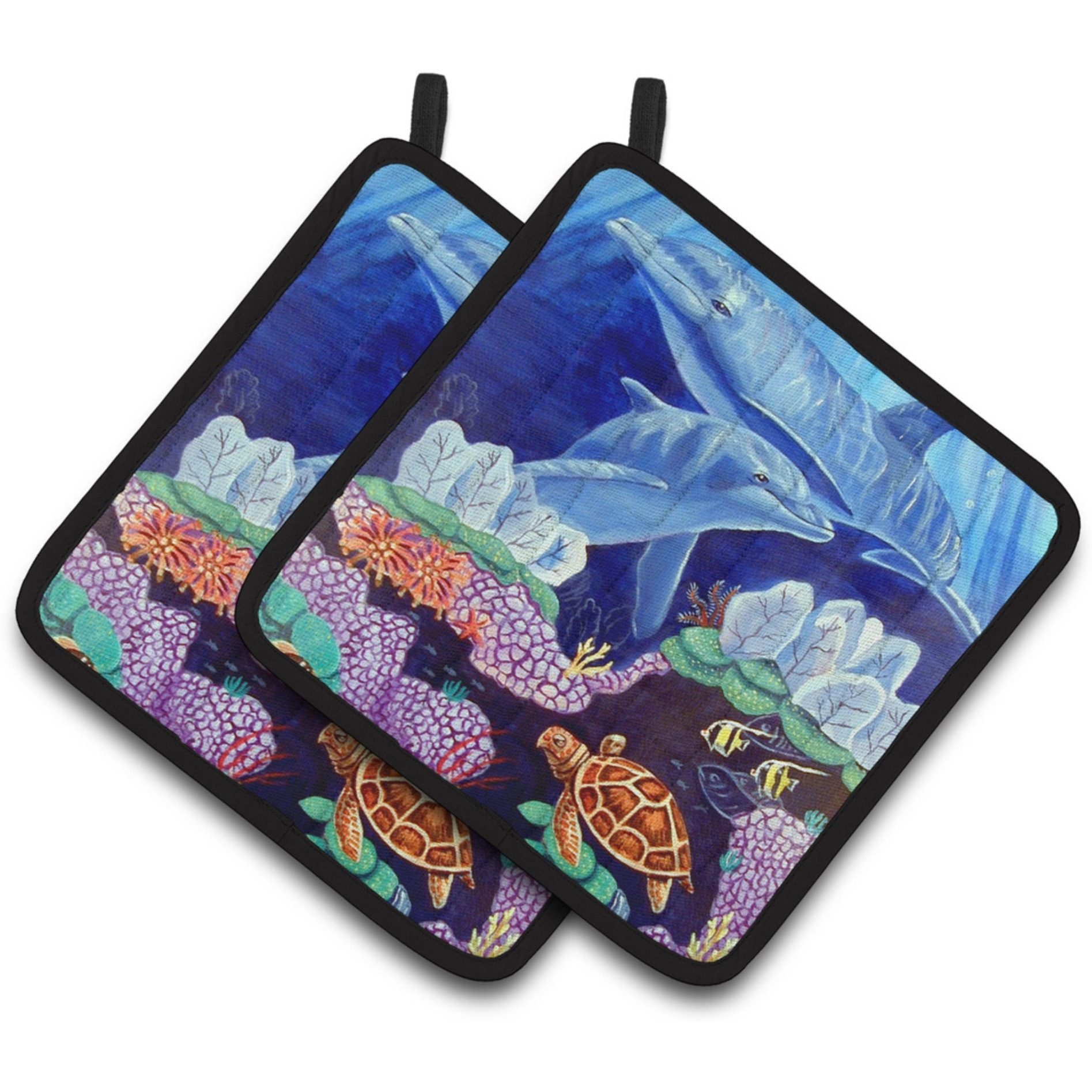 &quotCaroline's Treasures Dolphin Under The Sea Pair of Pot Holders 7080PTHD, 7.5HX7.5W, Multicolor"