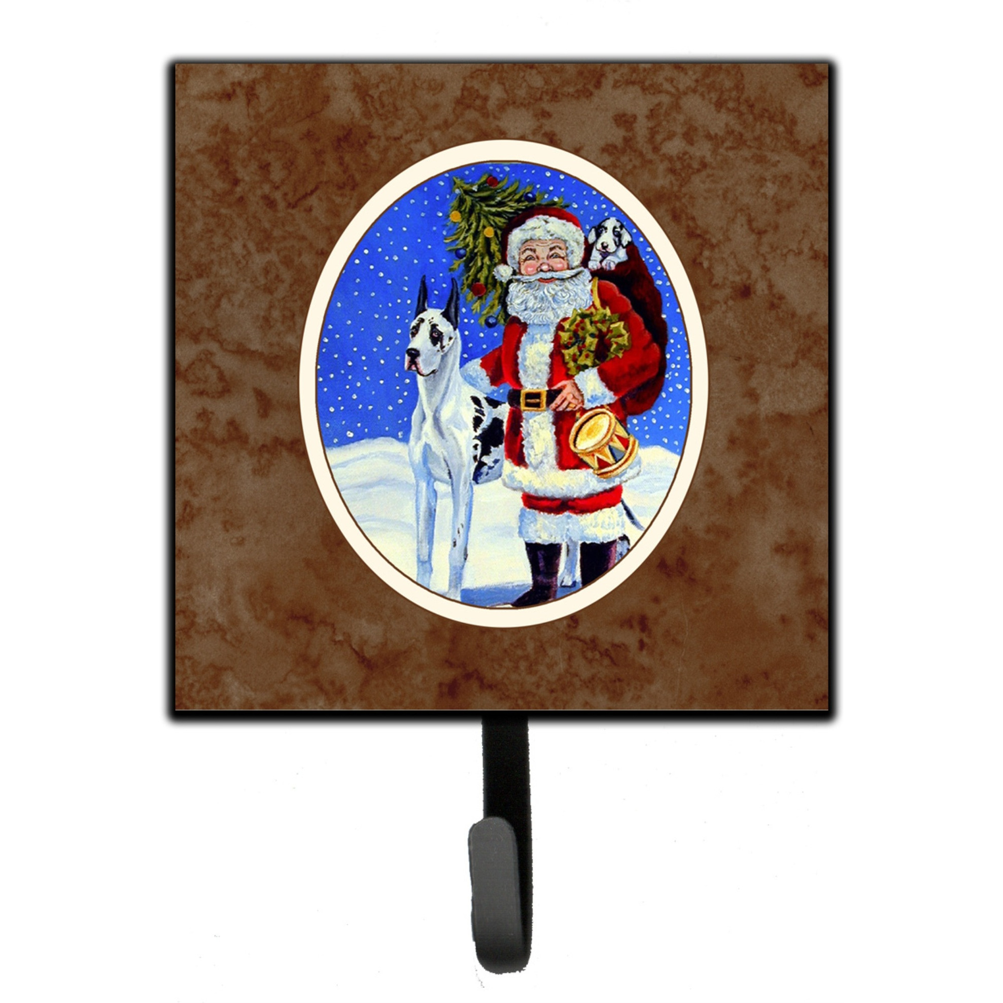 &quotCaroline's Treasures Harlequin Dane with Santa Claus Leash or Key Holder 7083SH4, Small, Multicolor"